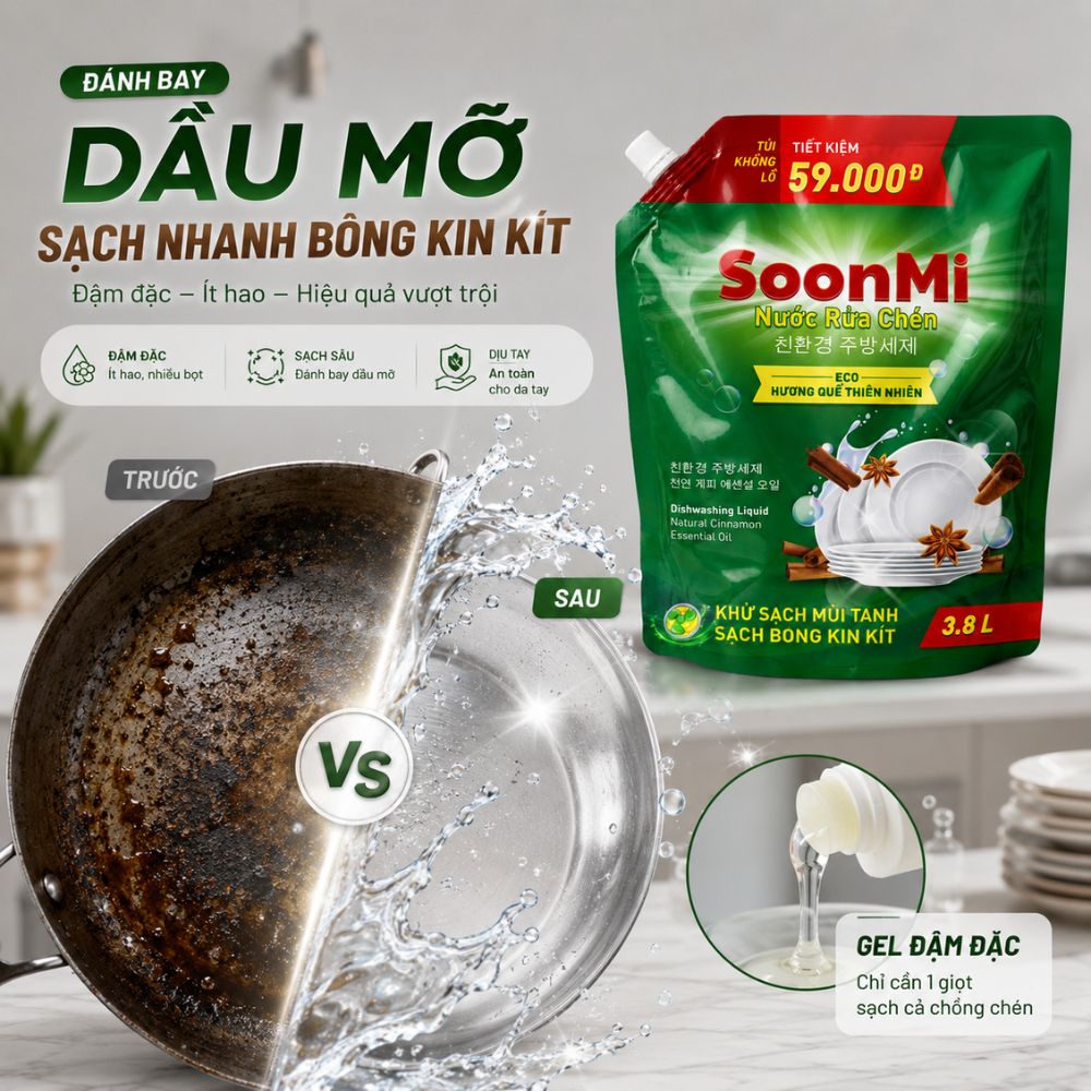 1 Thùng 3 túi nước rửa chén hương quế Soonmi 3.8L_thumbnail_4