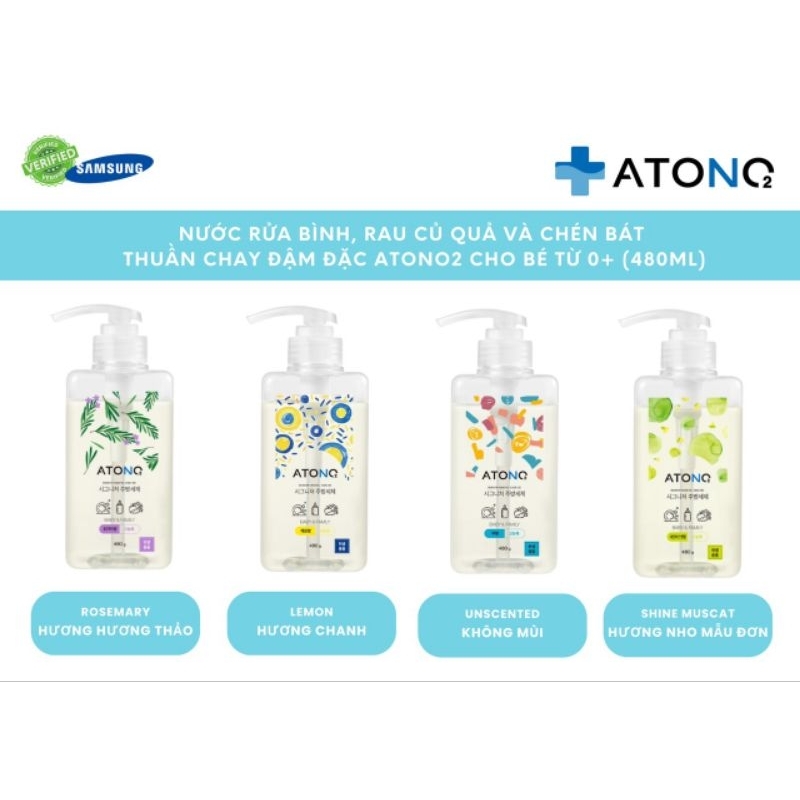 Chai Rửa Bình, Rau Củ & Chén Bát Thuần Chay Atono2 480G