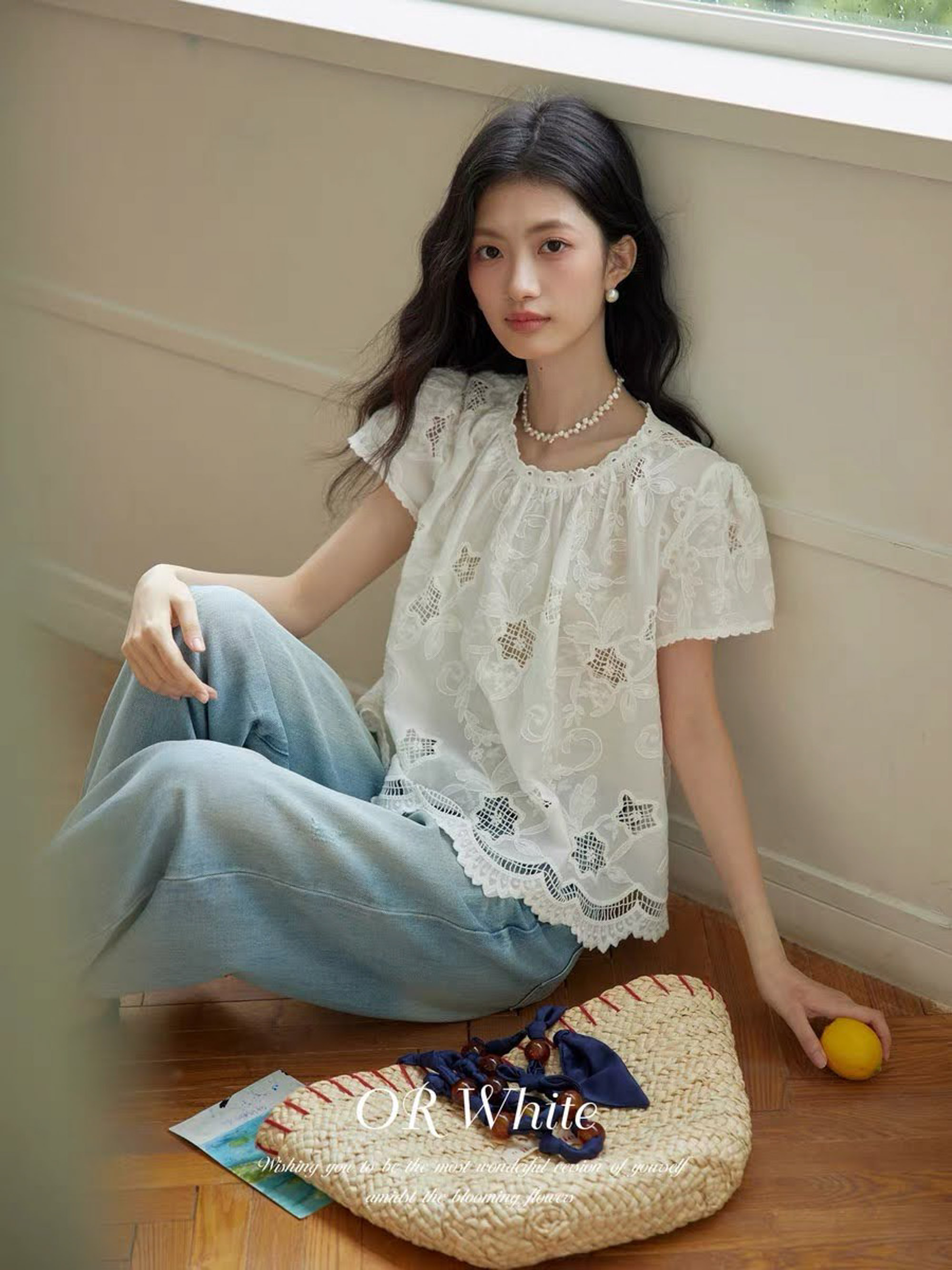 Áo sơ mi thô thêu cộc tay gấu lượn viền ren cổ_thumbnail_4