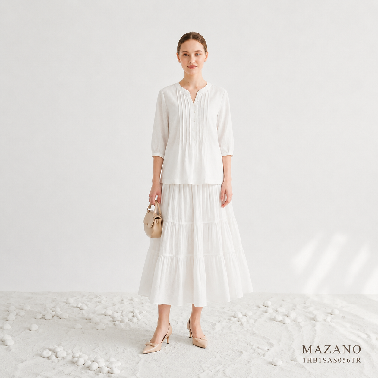 Áo sơ mi tunic vải linen trắng dáng suông cổ tàu cách điệu tay lỡ thiết kế MAZANO_thumbnail_3