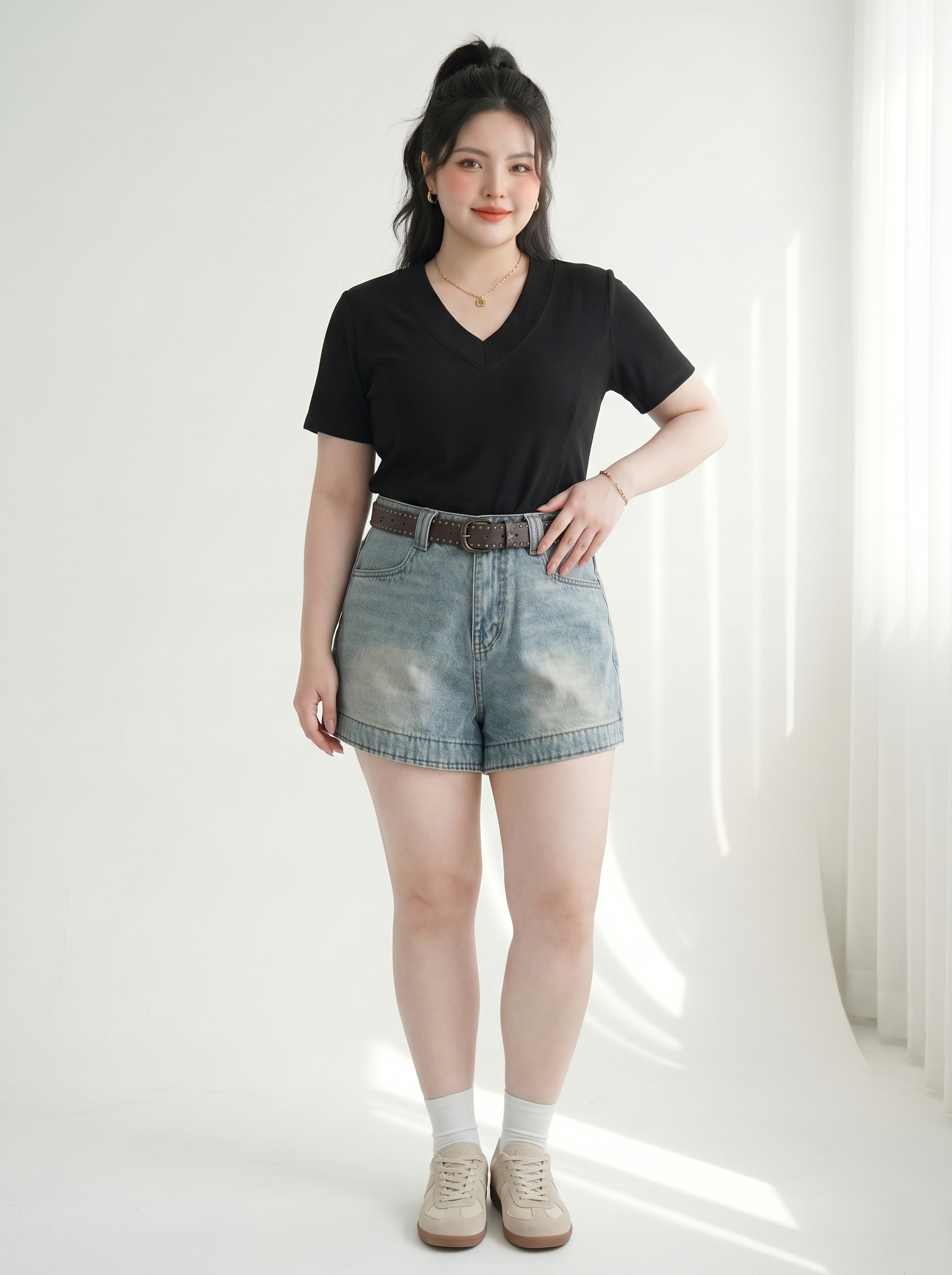 Quần Short Jean Thêu Mèo Nơ Bigsize Ống Rộng Vừa Gọn Đùi Dễ Phối - Xanh Jean - Size 30-35 - T-QSJ1321_thumbnail_4