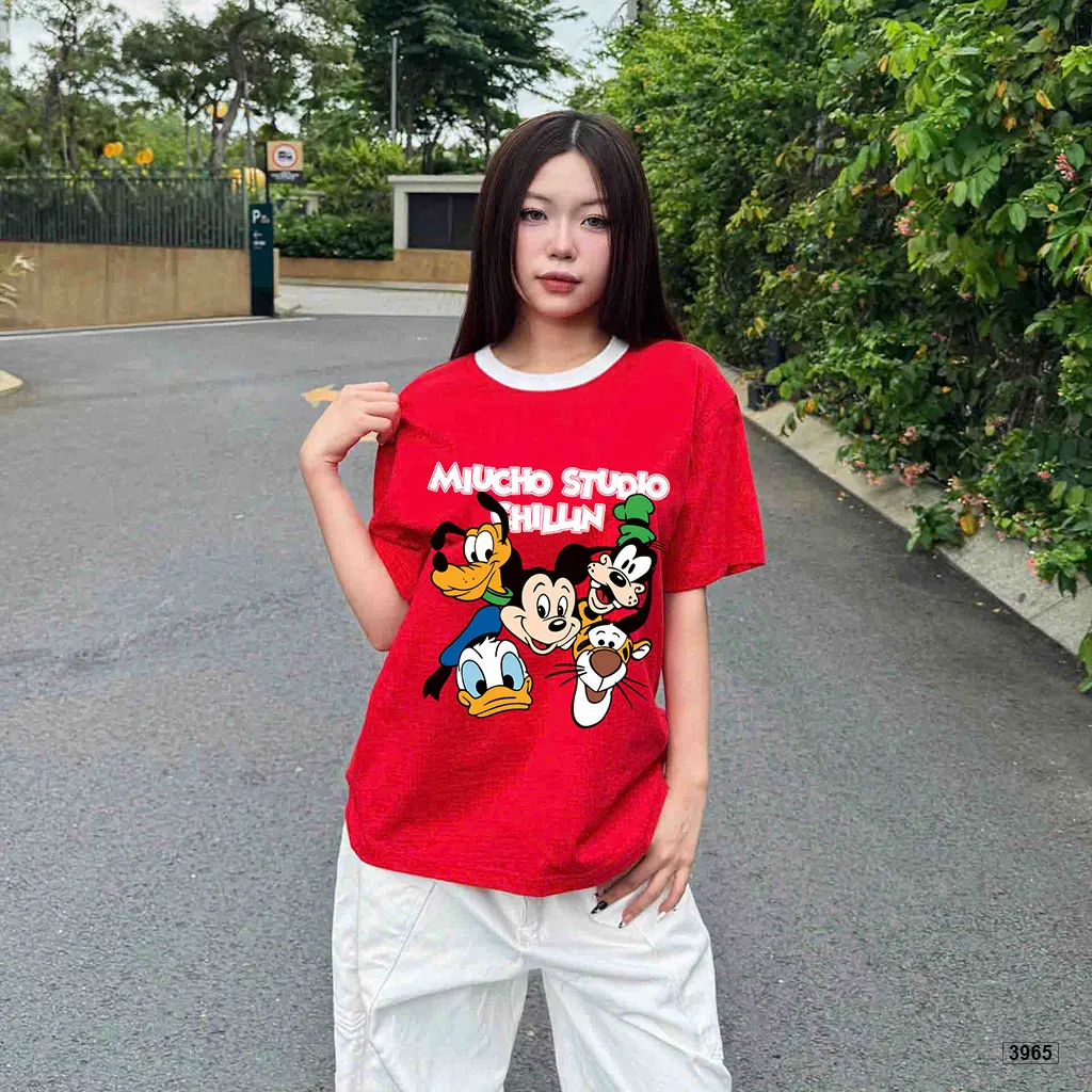 Áo thun nữ form boxy phối cổ mix màu hoạt hình đáng yêu Miucho 3965_thumbnail_4