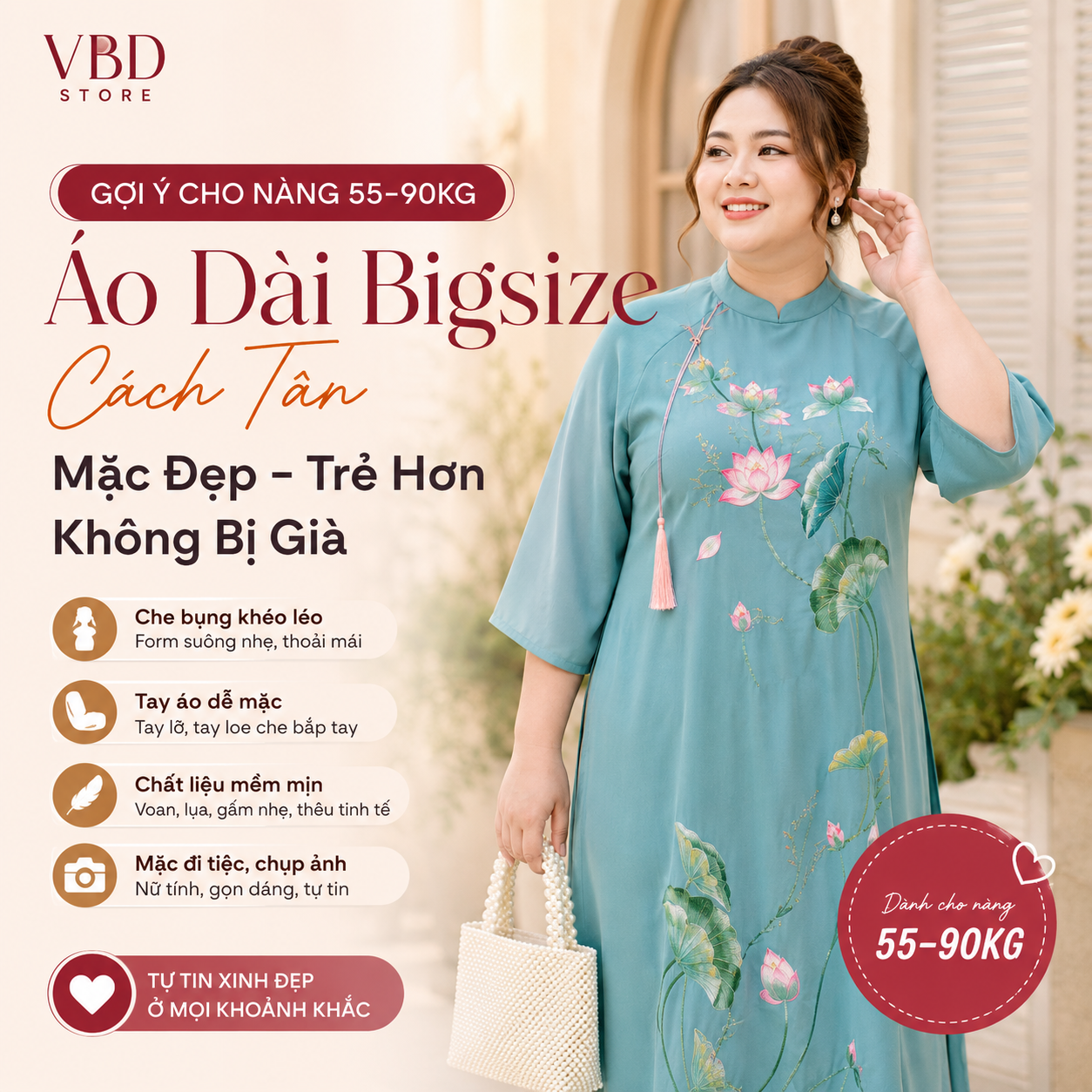 Áo Dài Bigsize Cách Tân Cho Nữ 55–90kg Không Bị Già