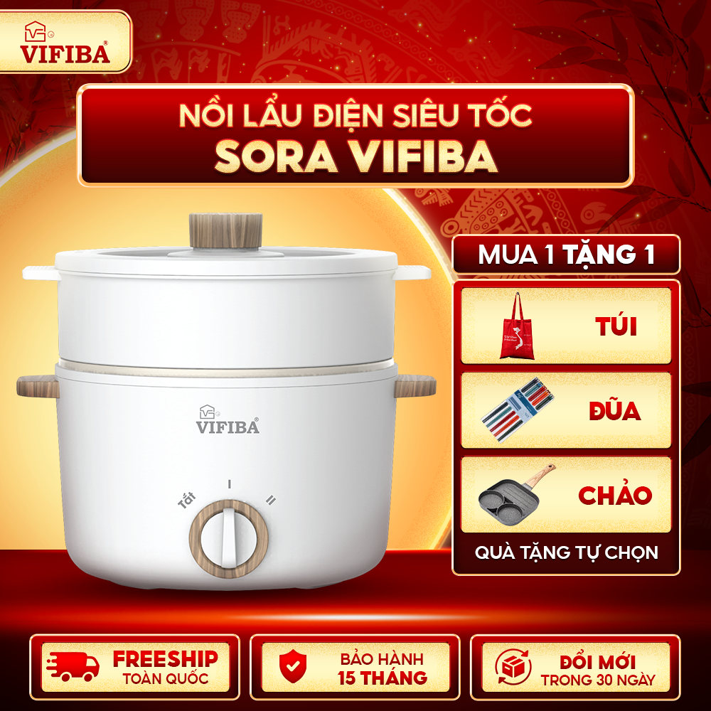 Nồi Lẩu Điện Sora Vifiba - Kèm khay hấp