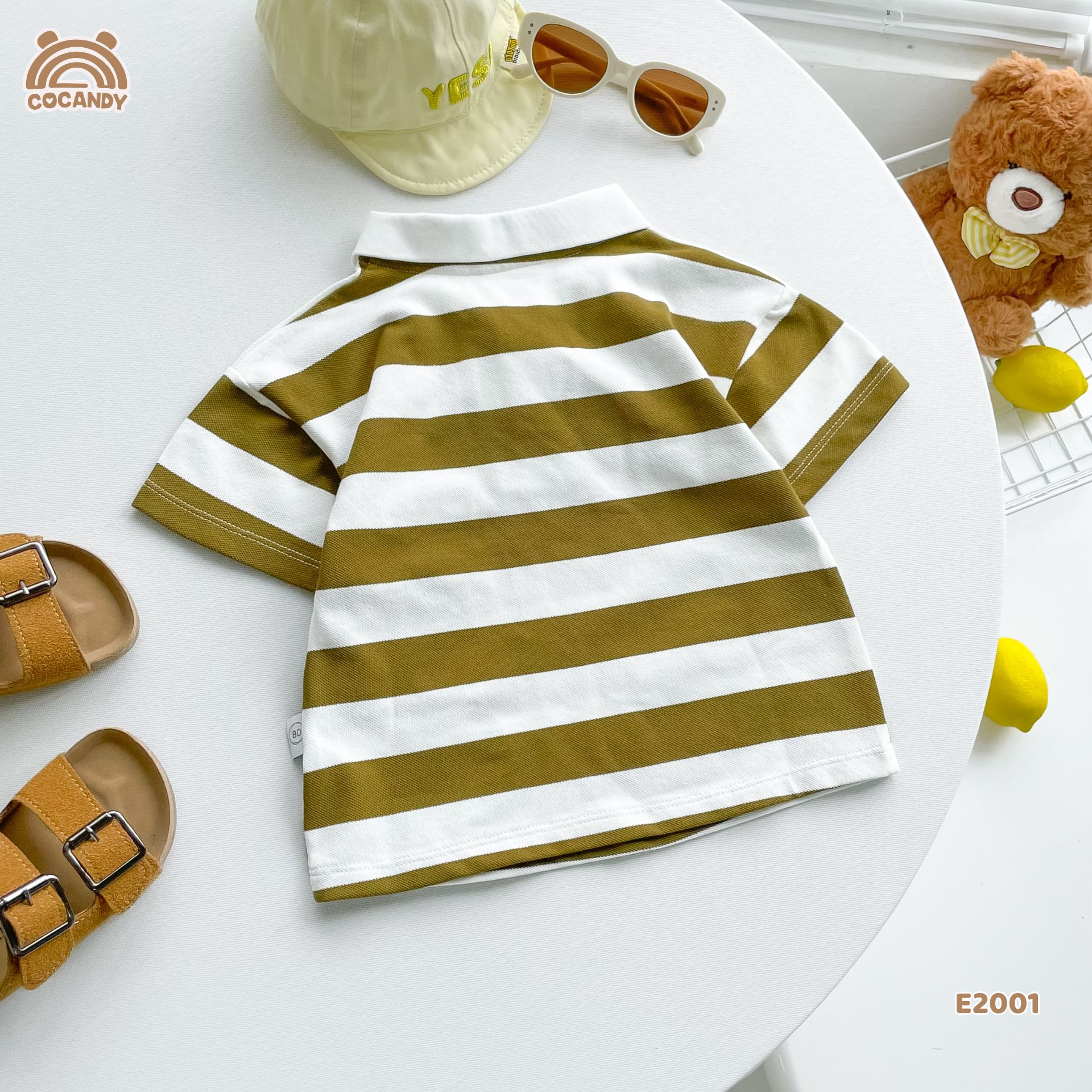 Áo cộc polo kẻ XANH RÊU phối trắng phối ngực_thumbnail_4