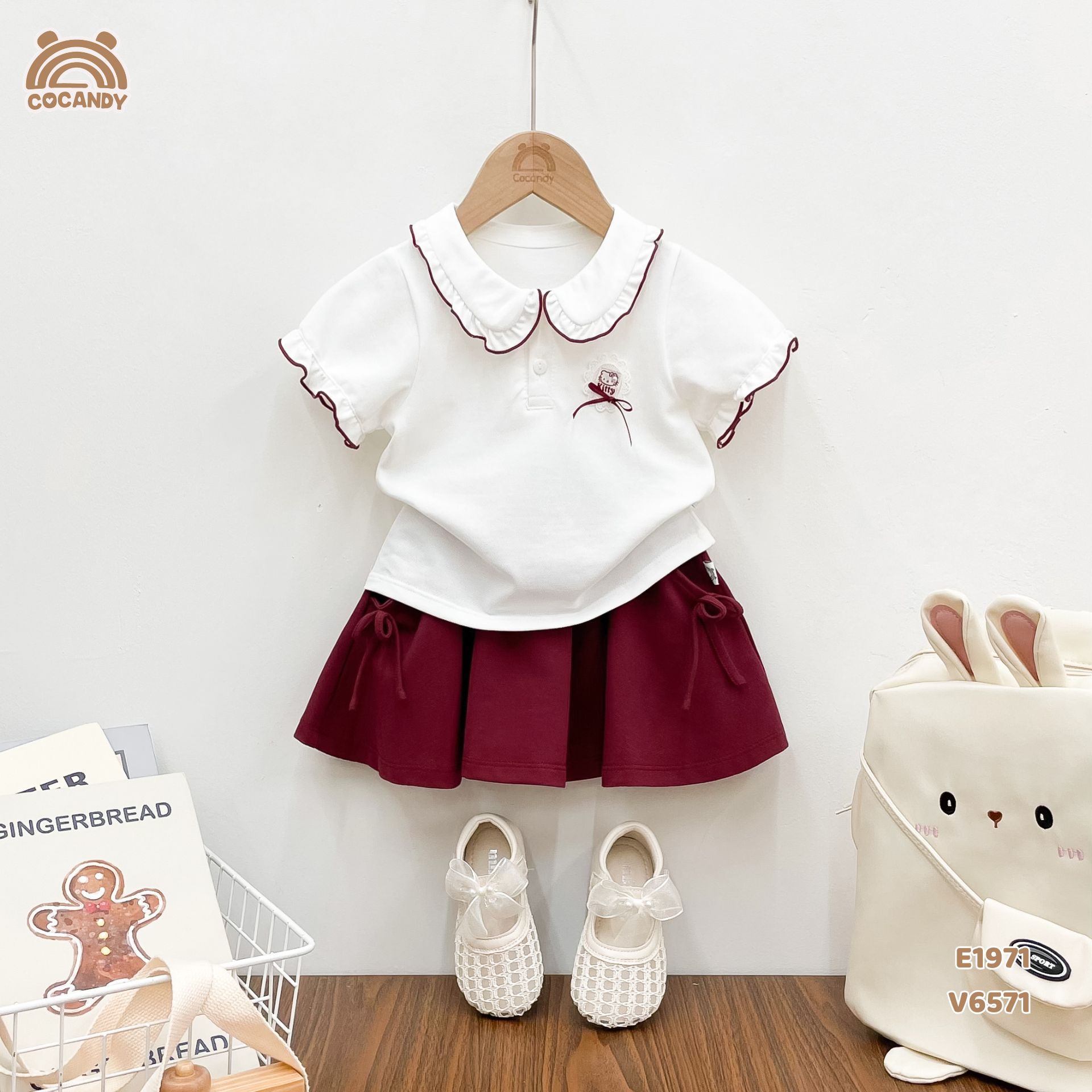 Áo cộc polo TRẮNG cổ sen kép phối nơ