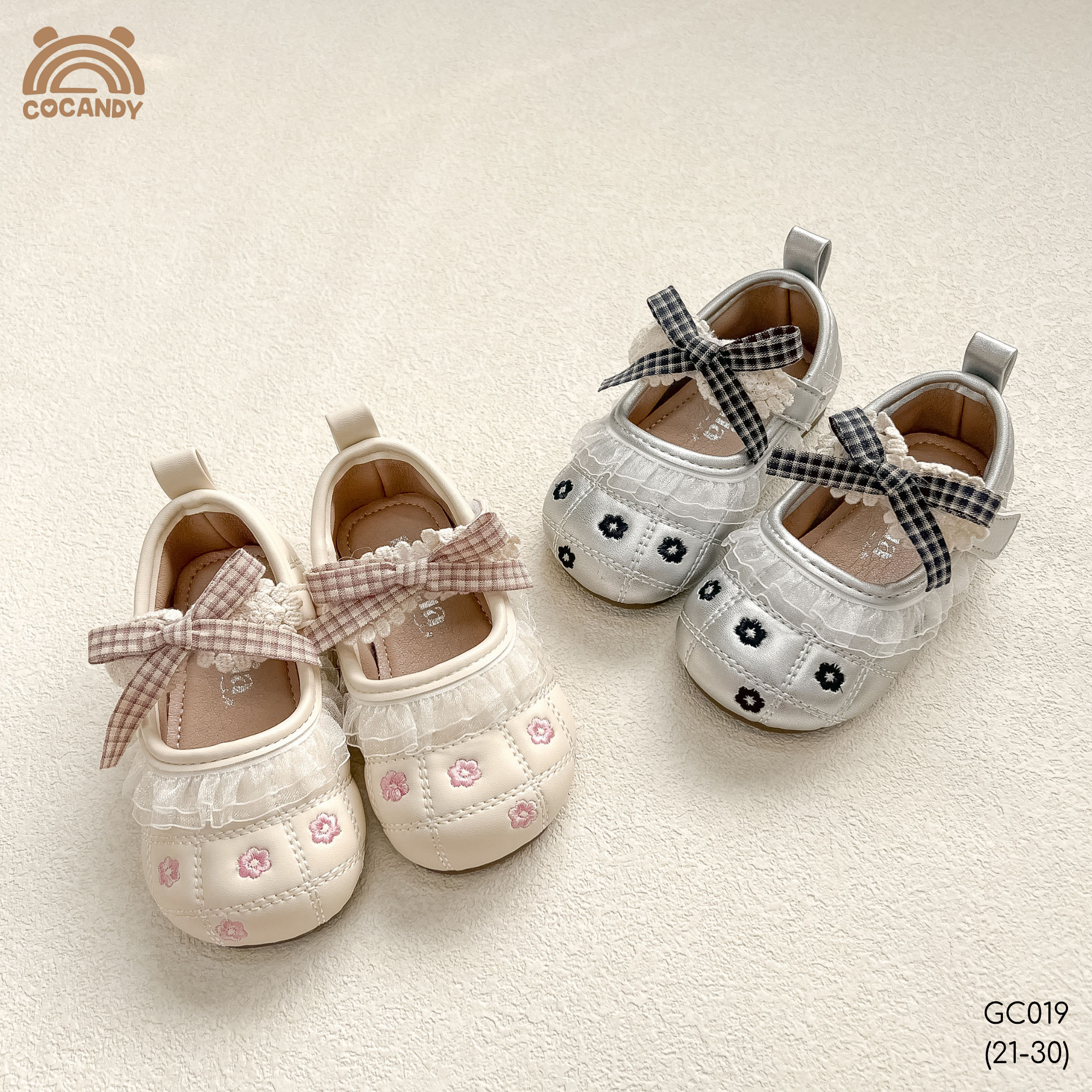 Giày búp bê nhập nơ caro BE logo MIZZIA_thumbnail_1