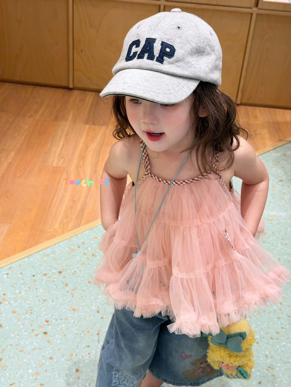 D260 - Áo 2 dây voan hồng bồng xoè hãng Touchof