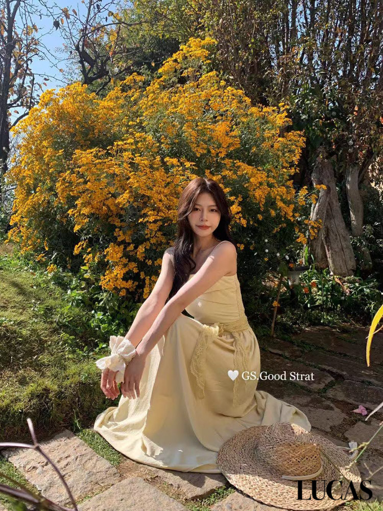 Váy 2 dây ngực đan + chân xòe maxi GS + khăn ren_thumbnail_5