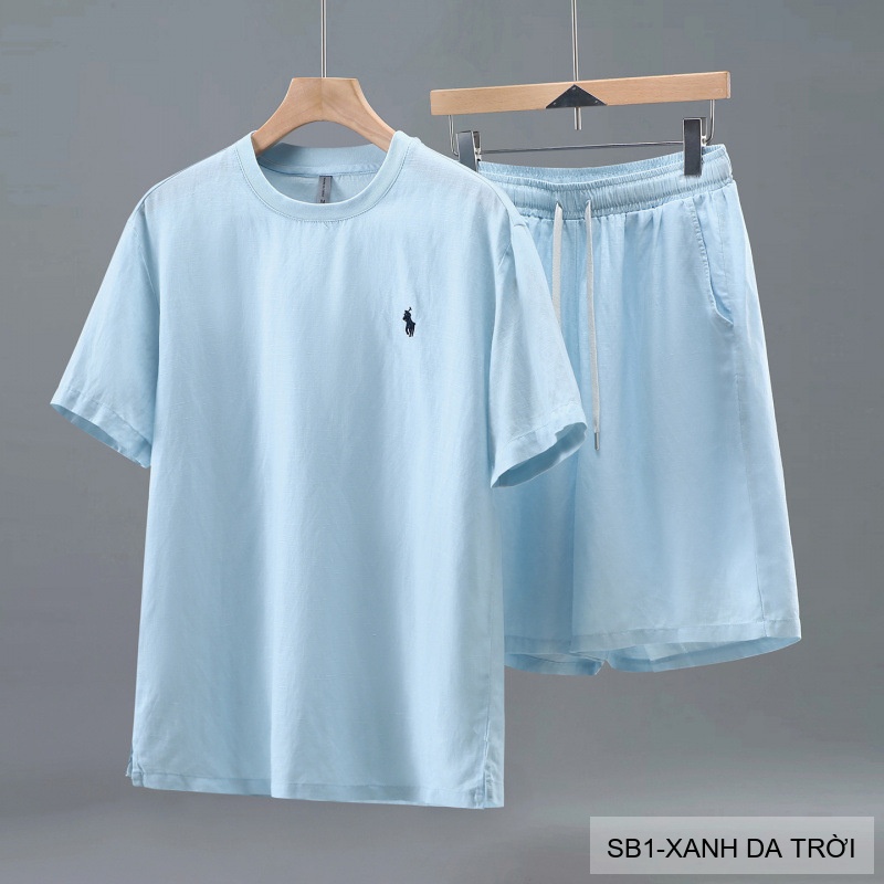 SB1 - Bộ đồ nam mùa hè chất liệu Tencel & linen mát lạnh, phong cách Mỹ cổ điển, áo thun tay ngắn + quần short_thumbnail_7
