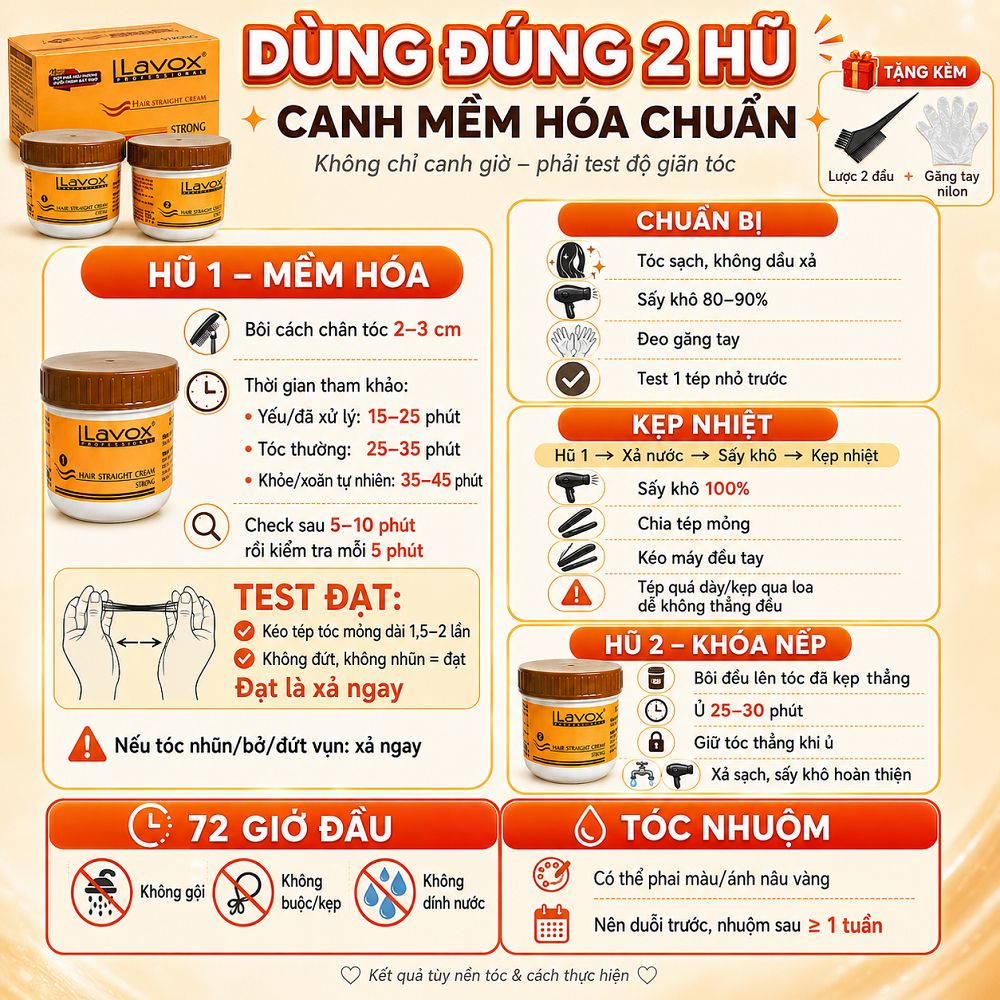 Kem Duỗi Tóc Lavox Strong Hộp Cam 2 Hũ, Hỗ Trợ Tóc Thẳng Mượt Tại Nhà, Tặng Lược 2 Đầu & Găng Tay_thumbnail_4