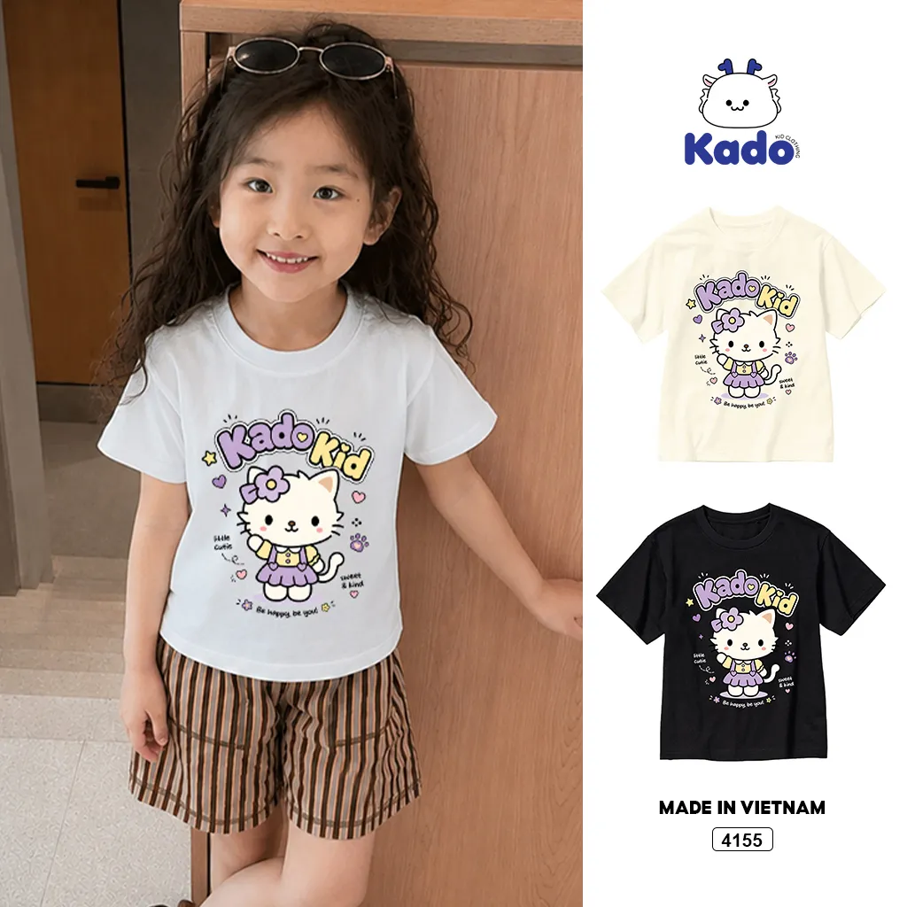 Áo thun bé gái hoạt hình mèo con Kado 4155