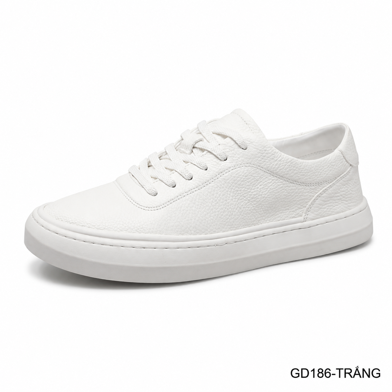 GD186 - Giày thể thao nam da thật phong cách Hàn, mũi tròn đế thấp, phối màu trắng đen sang trọng