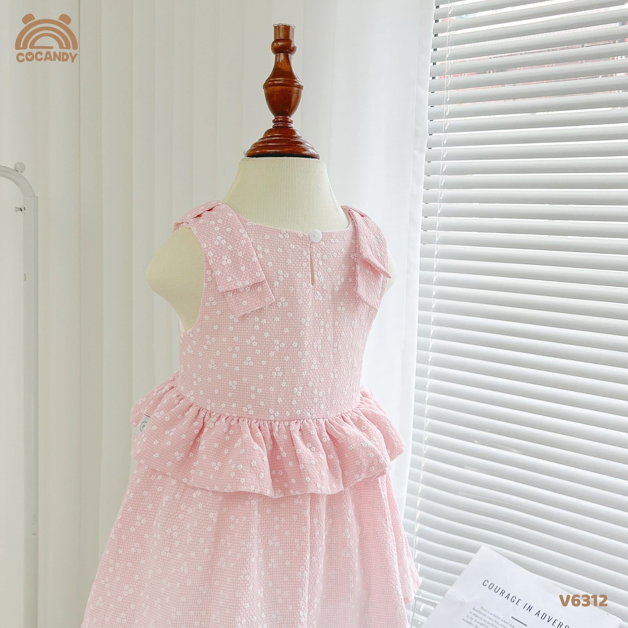 Váy 2 dây HỒNG nơ vai nhún eo tag hoa CCD_thumbnail_3