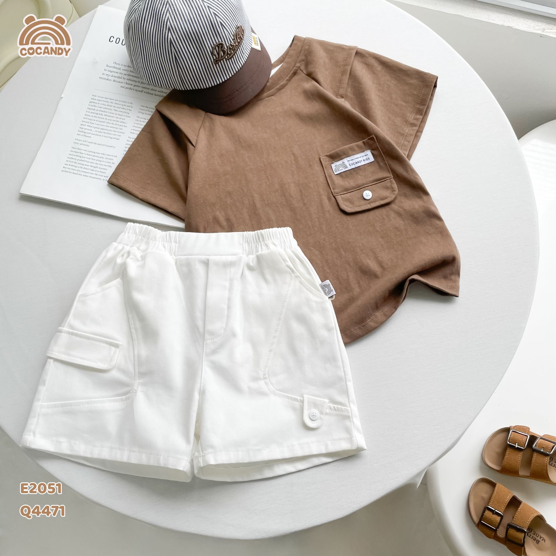 Áo cộc cotton vân mỏng NÂU tay raclan_thumbnail_2