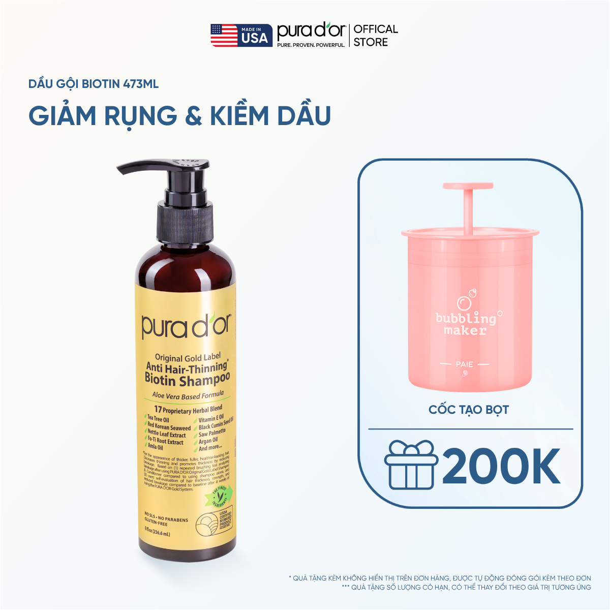 Dầu Gội Biotin Pura D'or Original Gold Label Chăm Sóc Da Đầu, Giảm Rụng Tóc, Hỗ Trợ Mọc Tóc 236ml