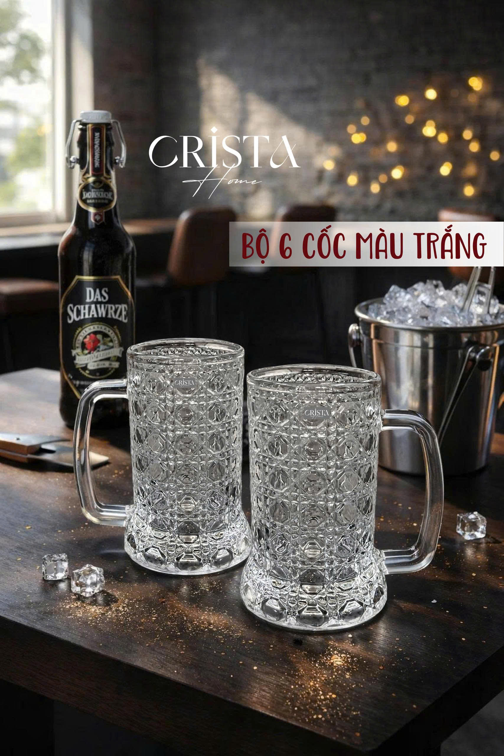Bộ 6 cốc bia thủy tinh vân pha lê nổi có quai 420ml Crista Home_thumbnail_1