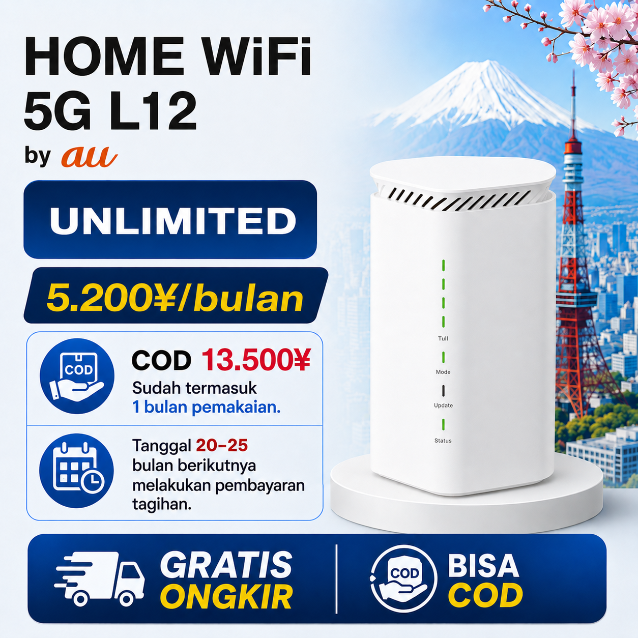 HOME WIFI 5G L12 – 5.200¥/bulan