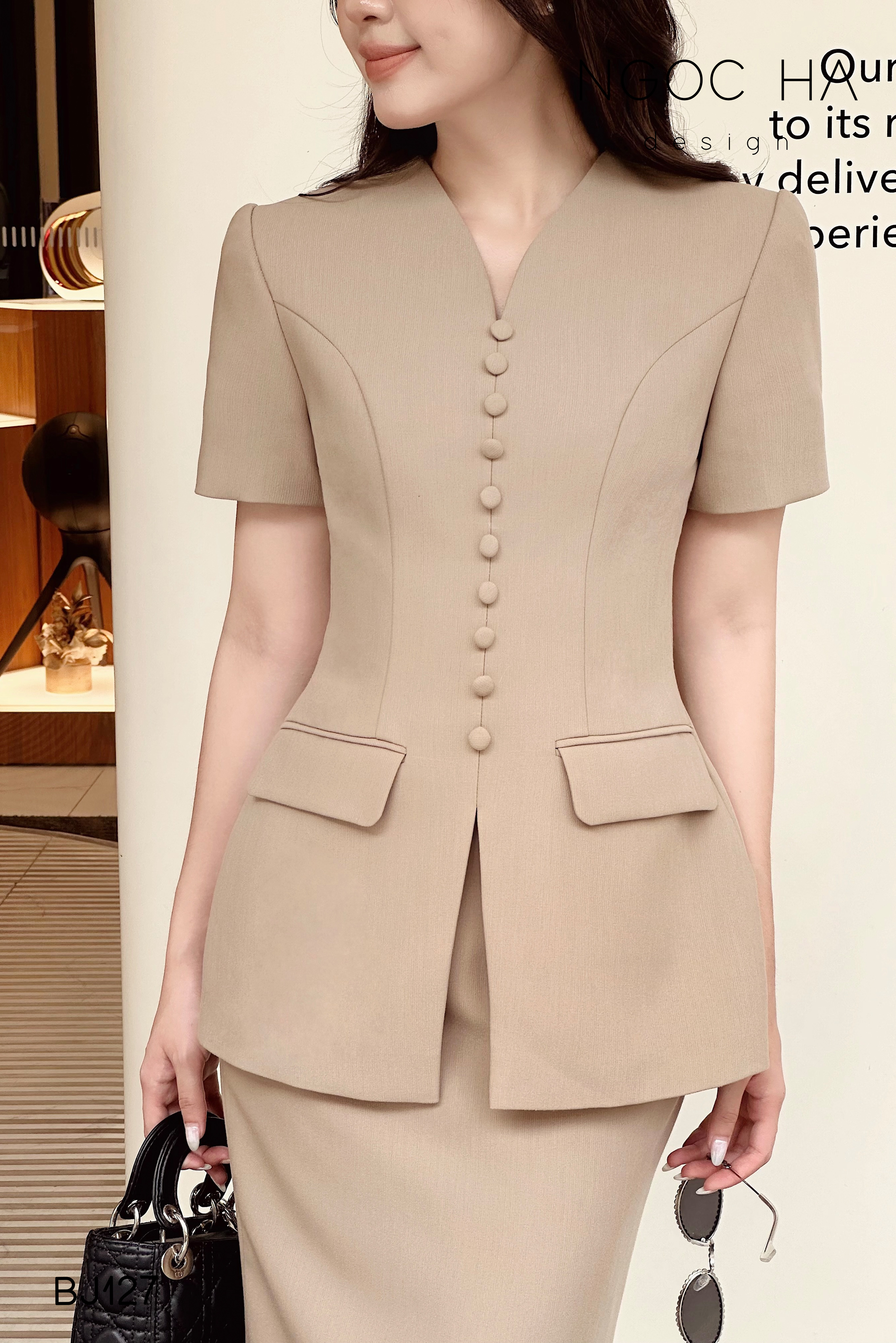 Cateline Set_ Bộ Vest Cổ V Đính Cúc Nhí Chân Váy Bút Chì BJ127_thumbnail_6