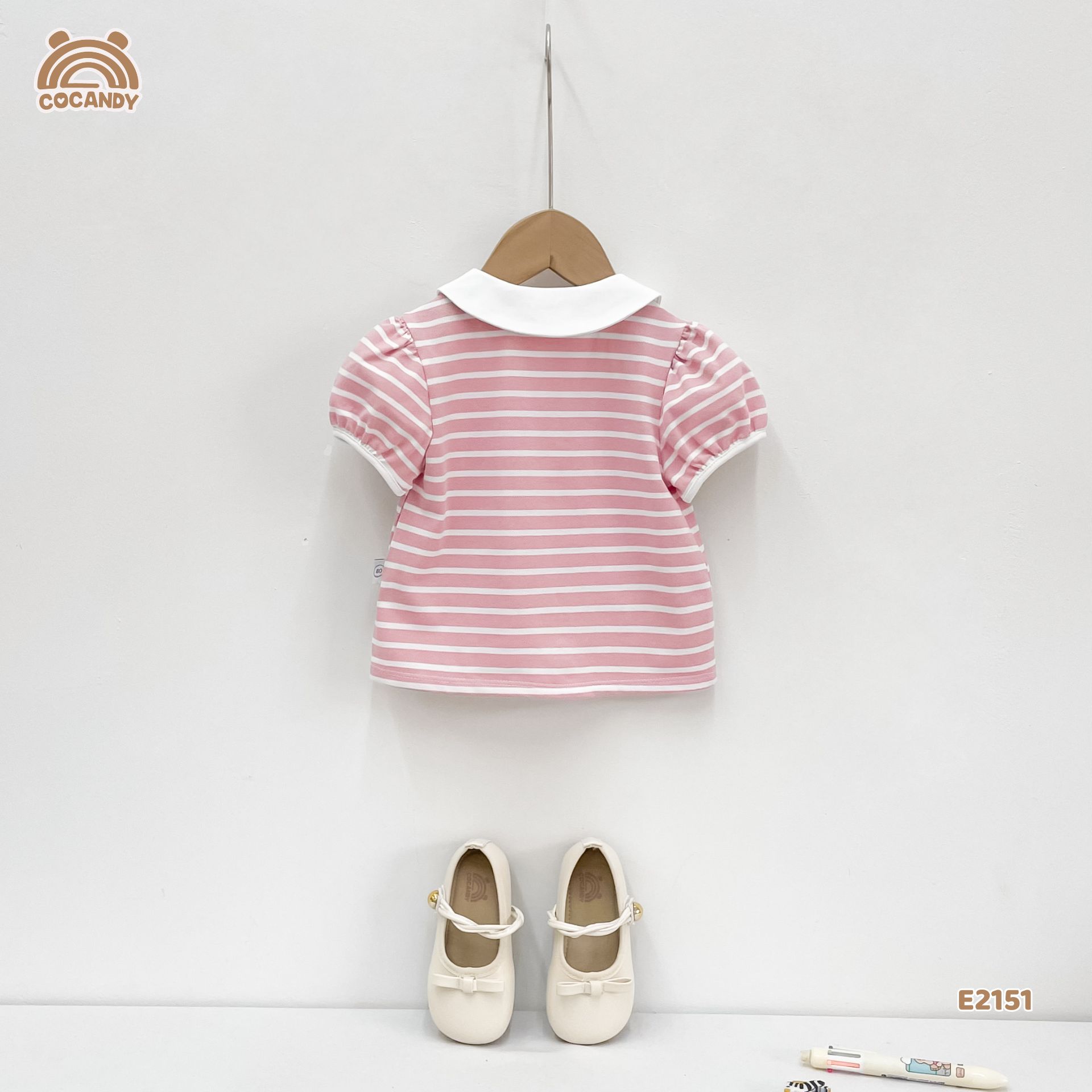 Áo cộc polo kẻ HỒNG phối túi thỏ_thumbnail_6