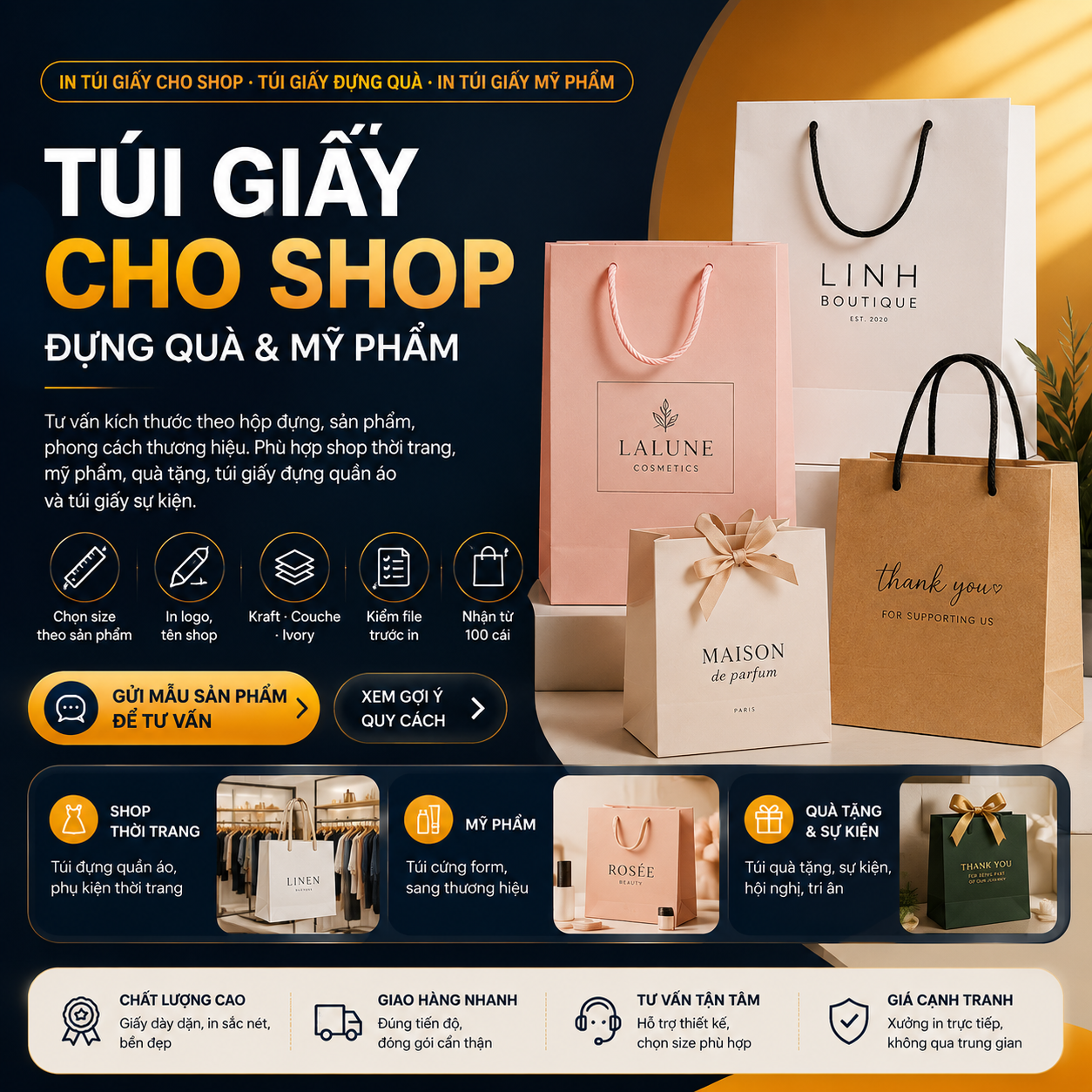 Túi Giấy Cho Shop, Đựng Quà, Mỹ Phẩm | In Ấn SG