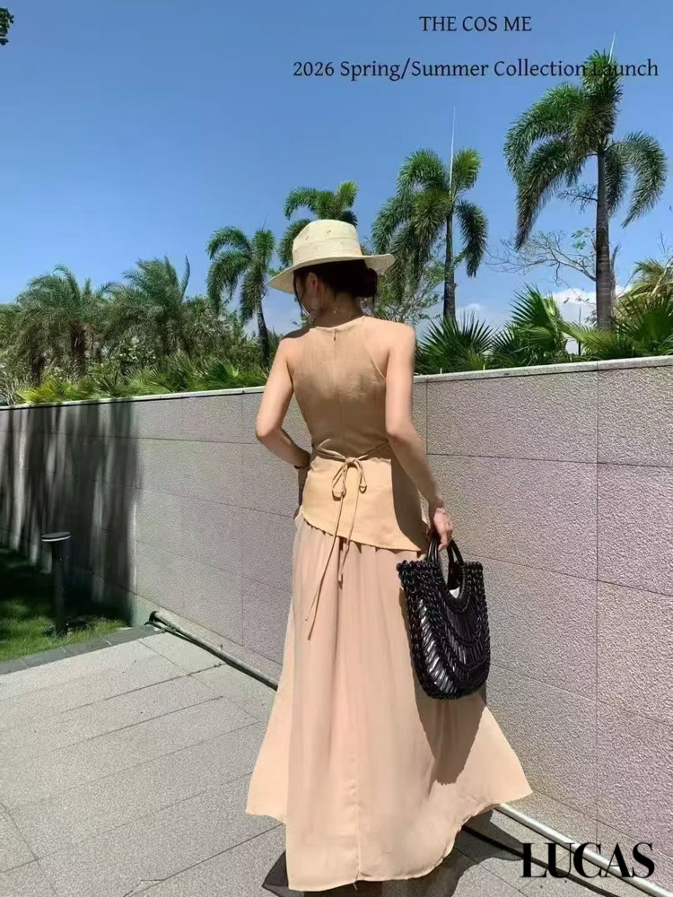 Set áo zile đũi đính hoa trà vạt chéo + chân váy xòe voan dáng maxi_thumbnail_2