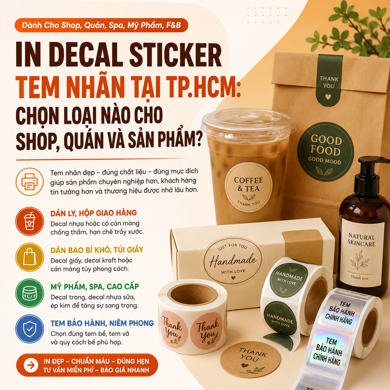 In Decal Sticker Tem Nhãn TP.HCM Cho Shop, Quán