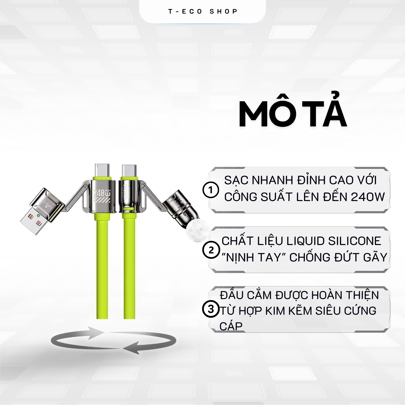 T-ECO SHOP | Cáp Sạc WEKOME WDC-51 240W 4 Trong 1 Hỗ Trợ Sạc Và Truyền Dữ Liệu_thumbnail_4