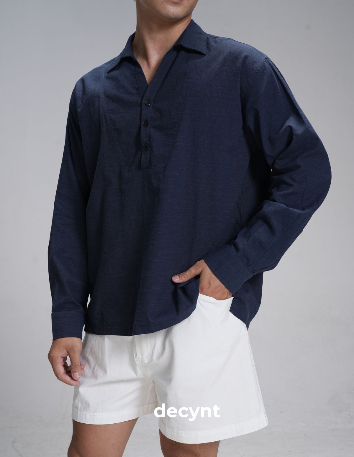 Linen Popover Shirt decynt - Áo sơ mi tay dài chất liệu linen cotton chui đầu, xẻ 2 bên