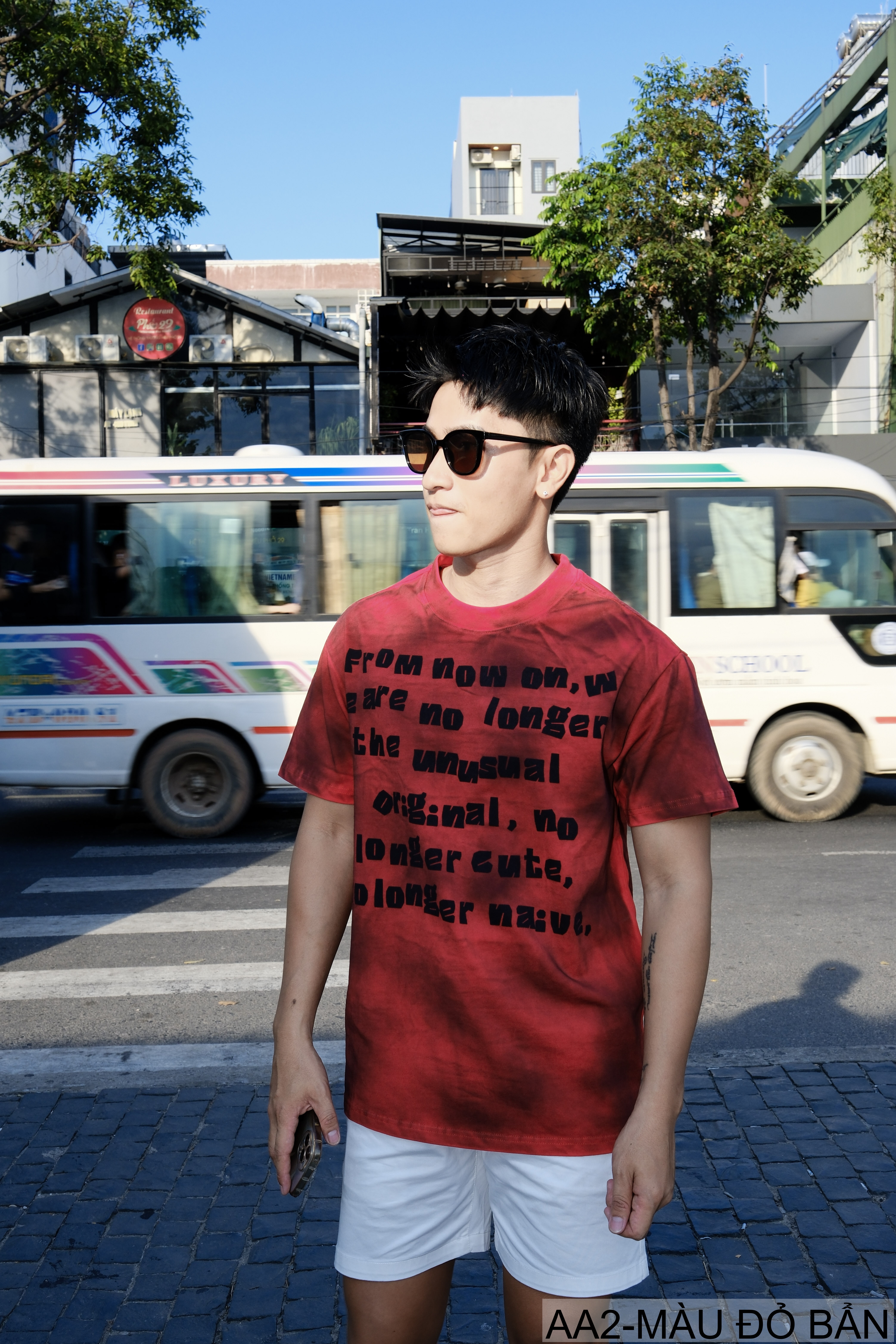 AA2 - Áo thun nam cổ tròn tay ngắn phong cách retro streetwear, chất cotton mềm, dáng rộng, màu Xanh Bẩn & Đỏ Bẩn_thumbnail_9