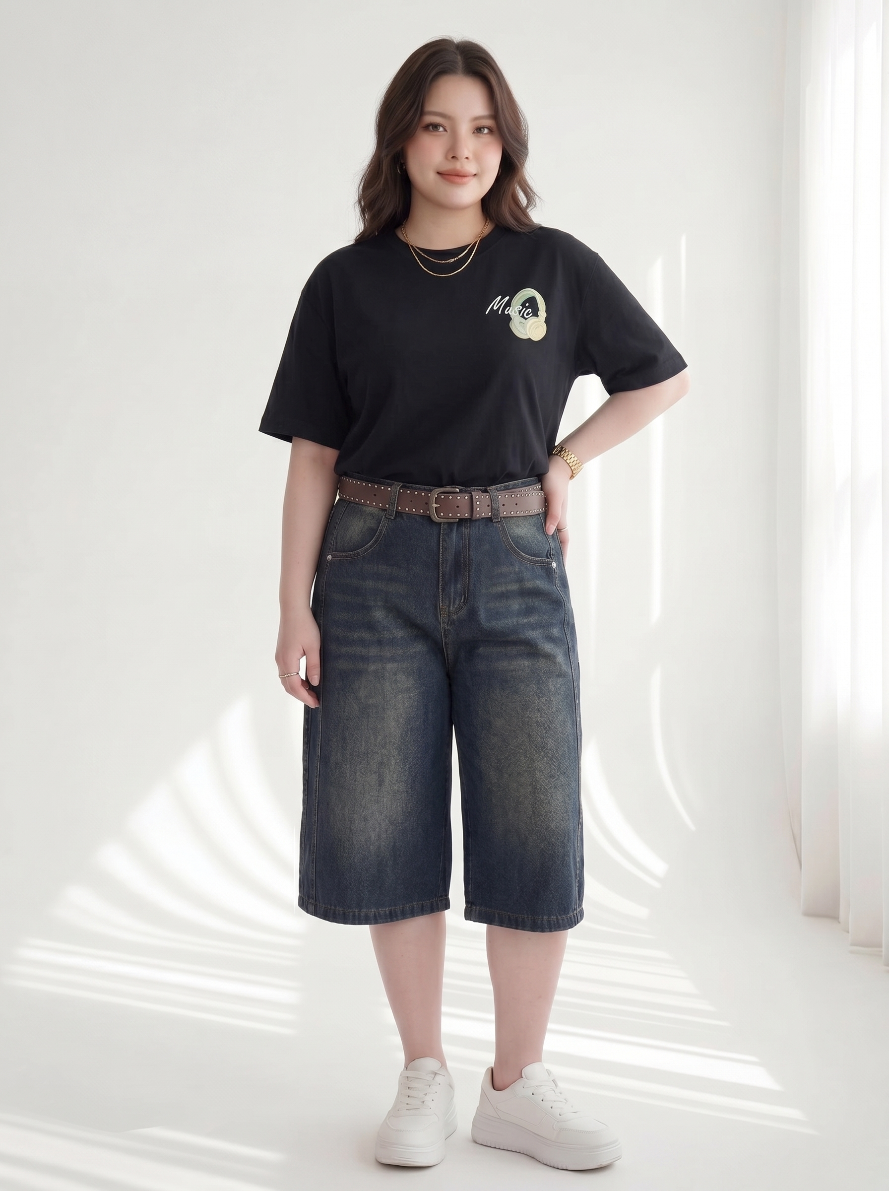 BIGSIZE NỮ - Quần short jean lửng viền sọc dành cho nàng béo 55-90kg V-QSJ67