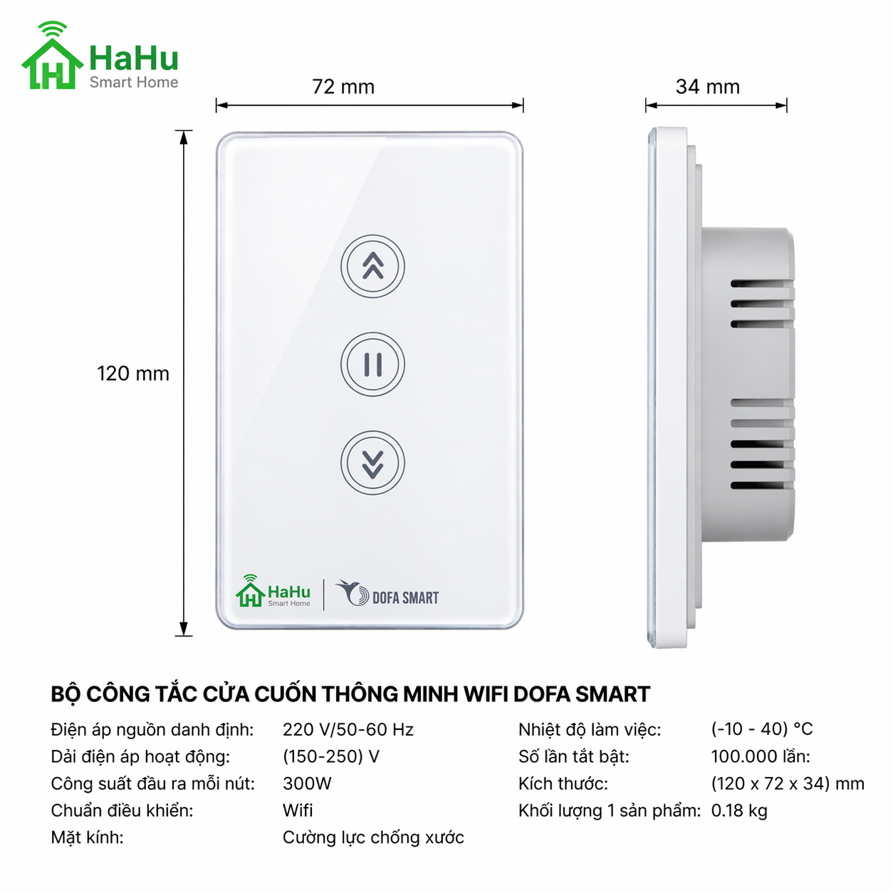 Bộ công tắc cửa cuốn thông minh wifi DOFA SMART Màu Trắng_thumbnail_0