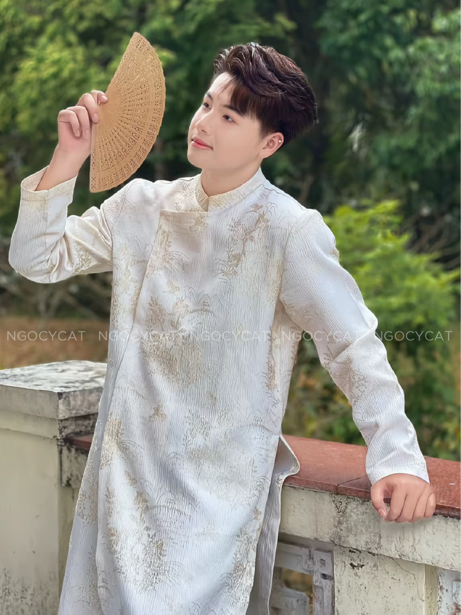 Áo Dài Nam Màu Be Hoa Điểu_thumbnail_3