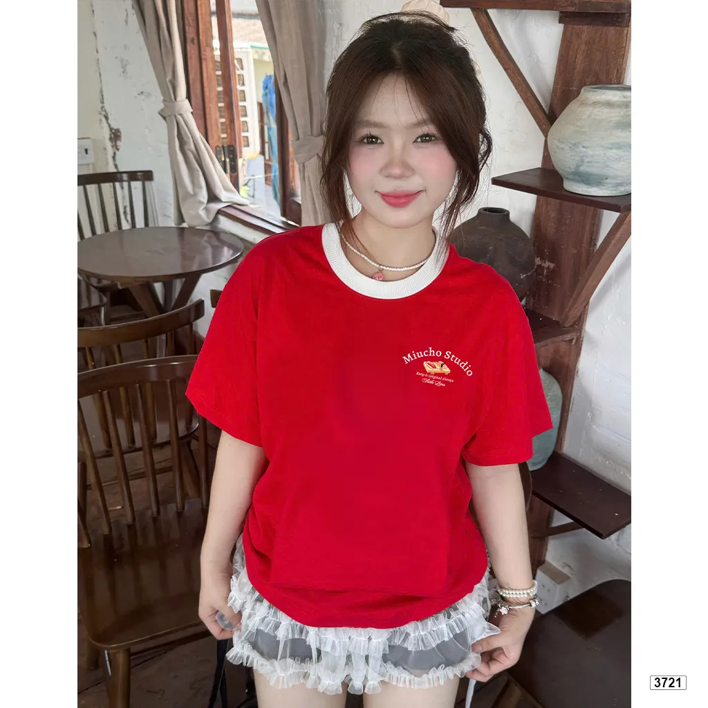 Áo thun boxy phối cổ mix màu đáng yêu Miucho Food 3721_thumbnail_5