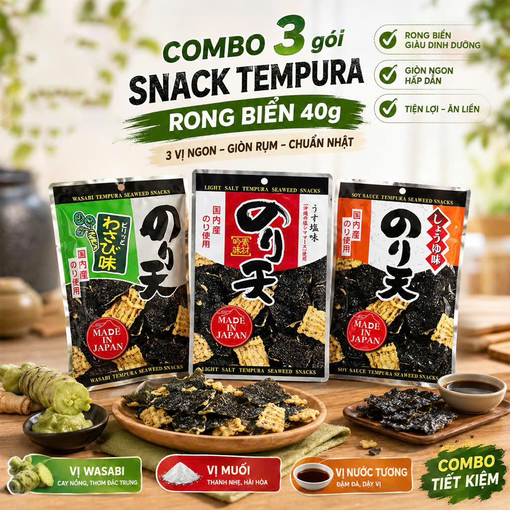 Combo 3 gói Snack Tempura Rong Biển 40G