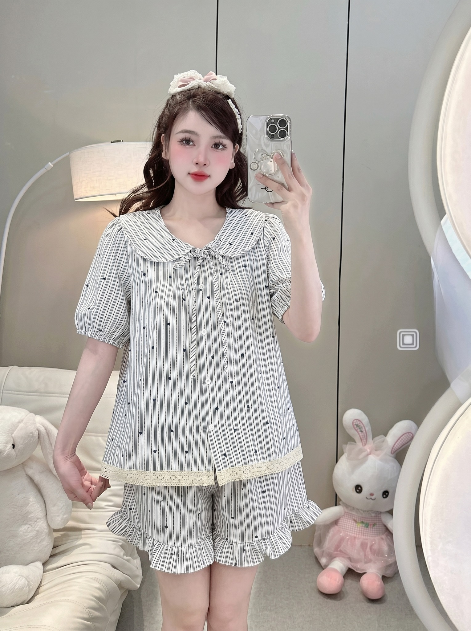 Đồ Bộ Nữ Ngắn QĐ+Áo TN lai ren hoạ tiết LUH (C) (0687)_thumbnail_4
