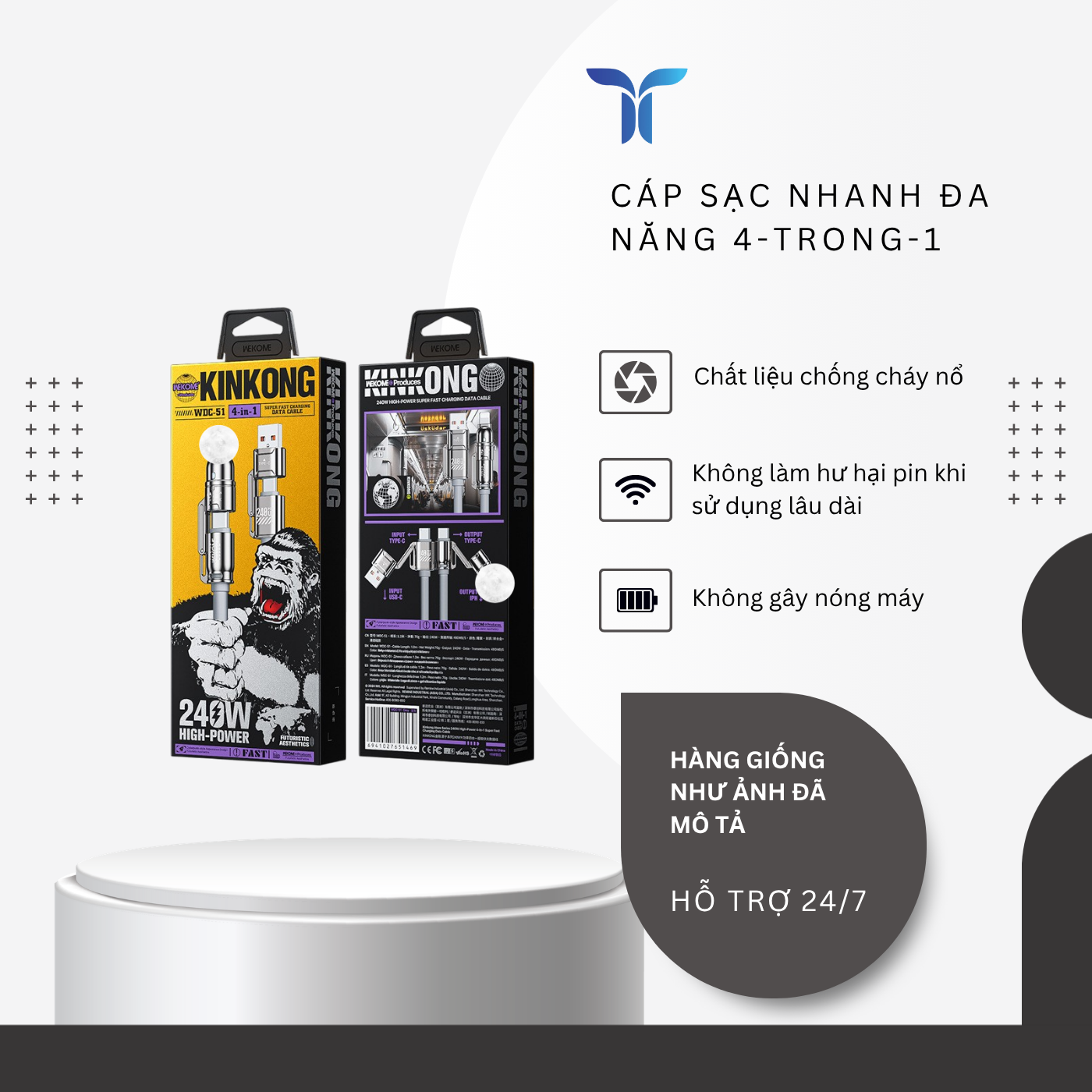 T-ECO SHOP | Cáp Sạc WEKOME WDC-51 240W 4 Trong 1 Hỗ Trợ Sạc Và Truyền Dữ Liệu_thumbnail_2