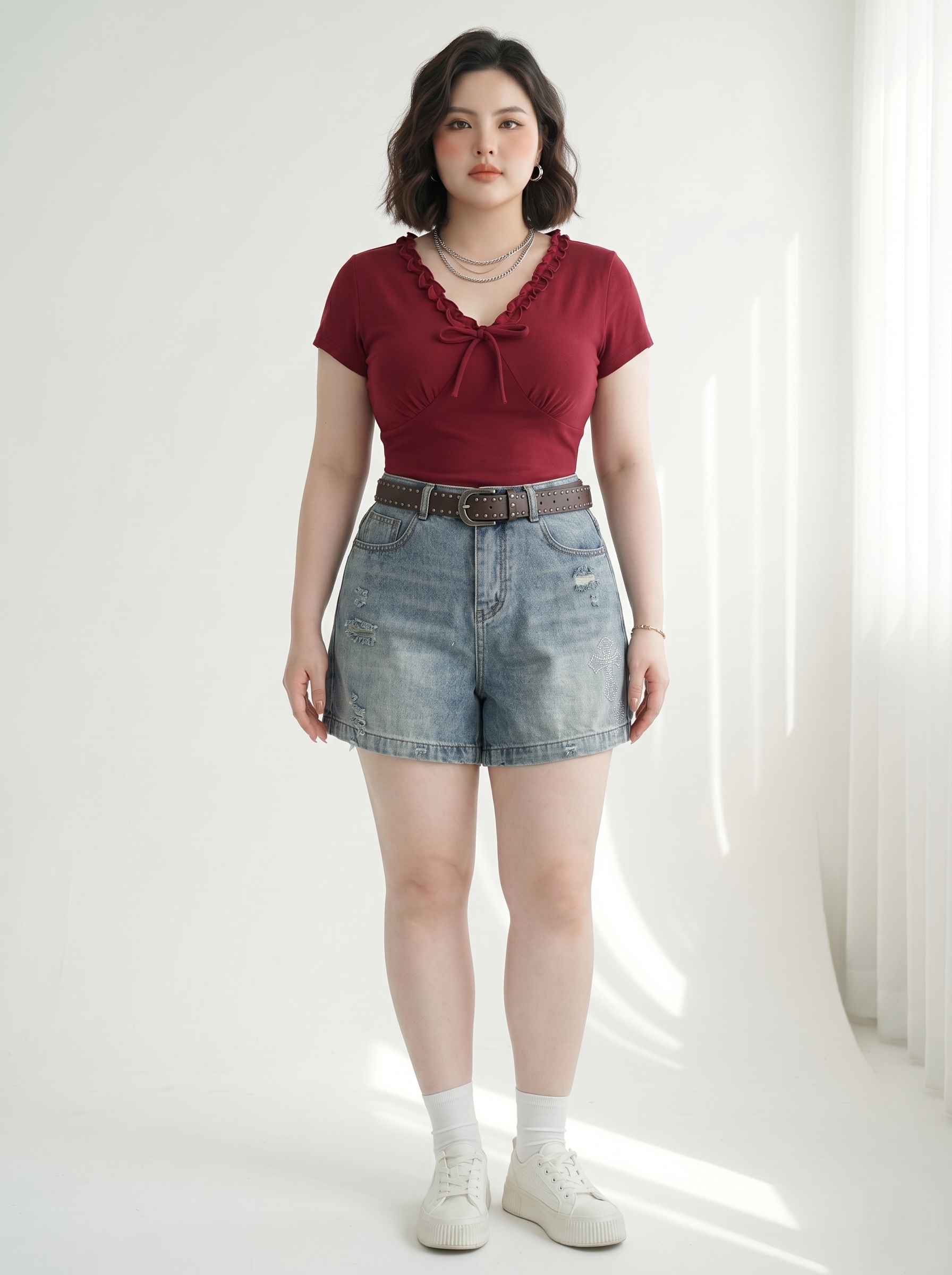 Quần Short Jean Lửng Lưng Thun Ép Đá Chữ Thập Bigsize - Xanh Jean - T-QSJ70_thumbnail_3