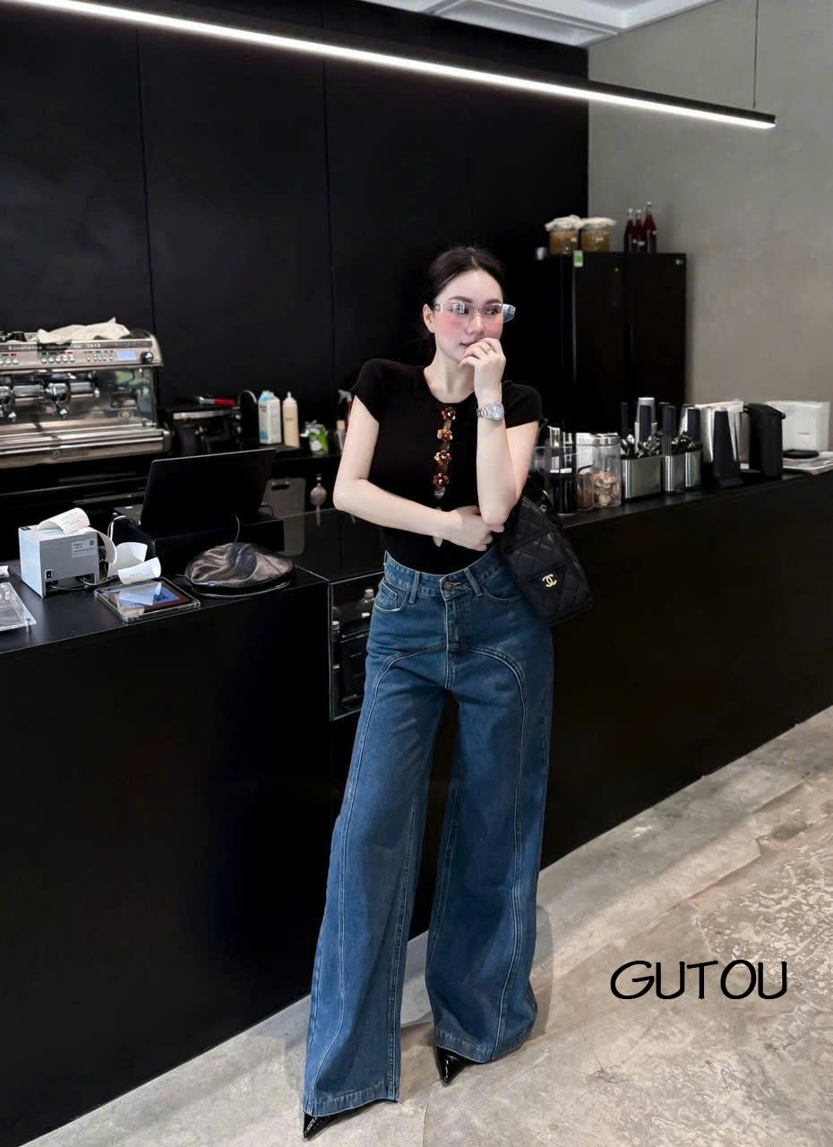 [ GUTOU ] Quần Jean Suông Seam Curved