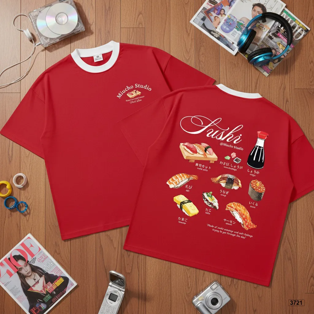 Áo thun boxy phối cổ mix màu đáng yêu Miucho Food 3721_thumbnail_7