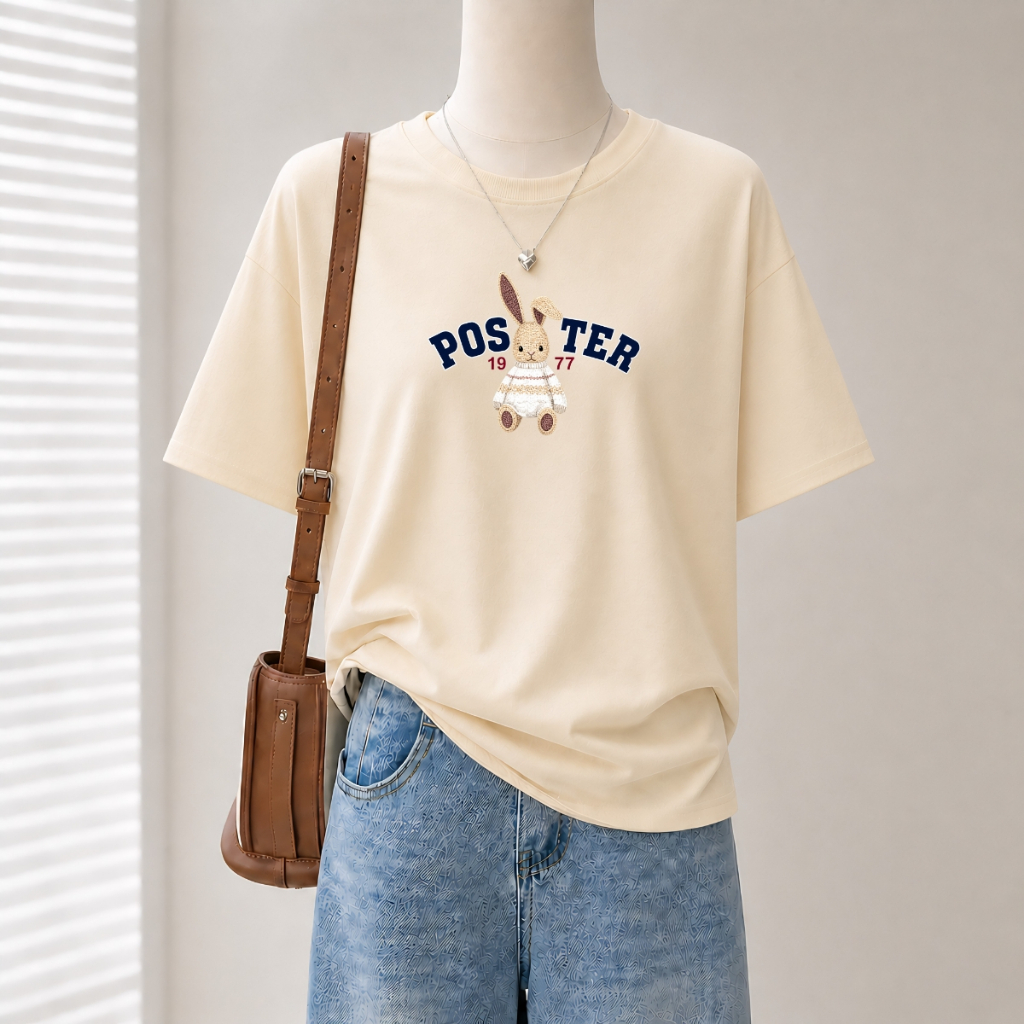 {Form rộng] Áo thun màu be nhiều mẫu xinh -  Loza G0554_thumbnail_6