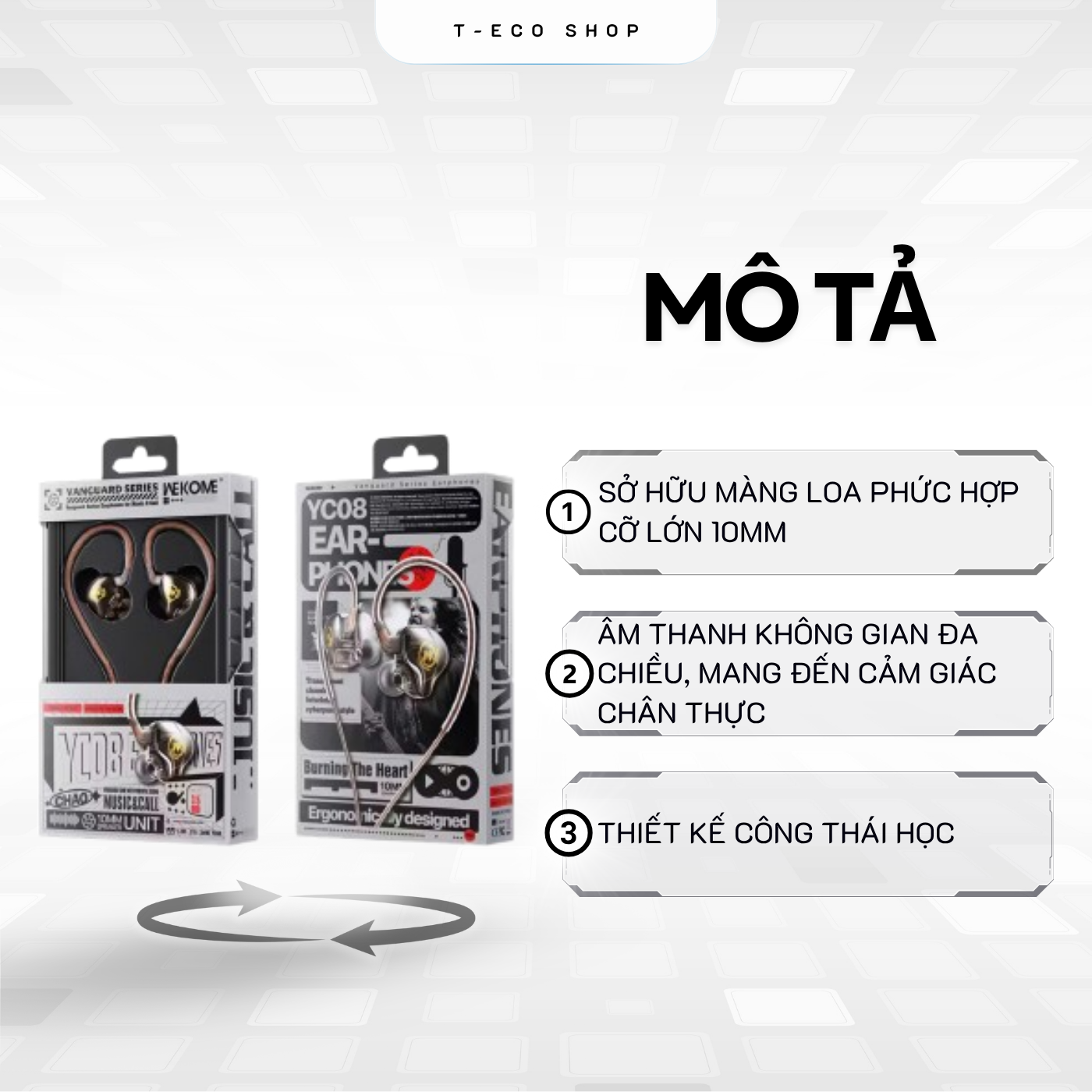 T-ECO SHOP | Tai Nghe WEKOME YC08 Có Dây Nghe Nhạc Kết Nối Qua Cổng Tương Thích_thumbnail_5