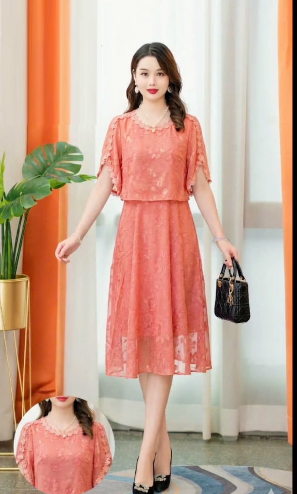 14218-Đầm voan tay xẻ  viền ren hoa giả kiểu rời ( voan,lót)_thumbnail_0