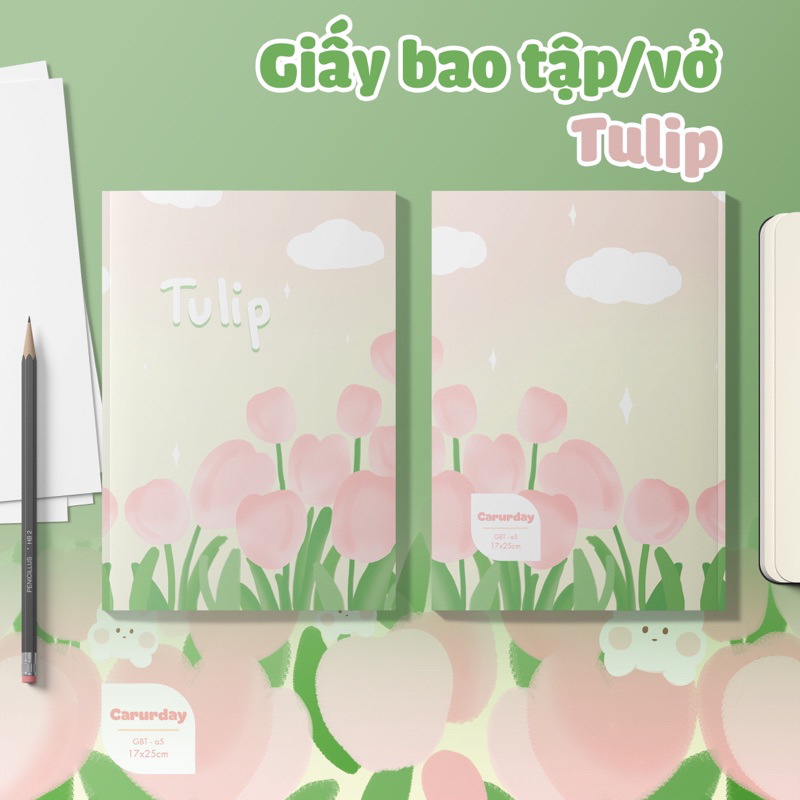 Giấy bao tập HOA TULIP siêu đáng yêu - Giấy bóng dày chất lượng, hình in rõ nét, màu sắc tươi tắn