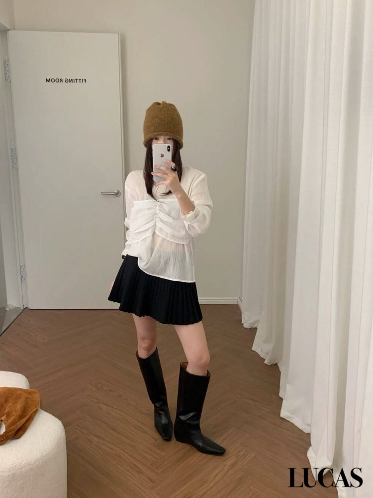 Chân váy xếp ly hạ eo + belt da đen_thumbnail_10
