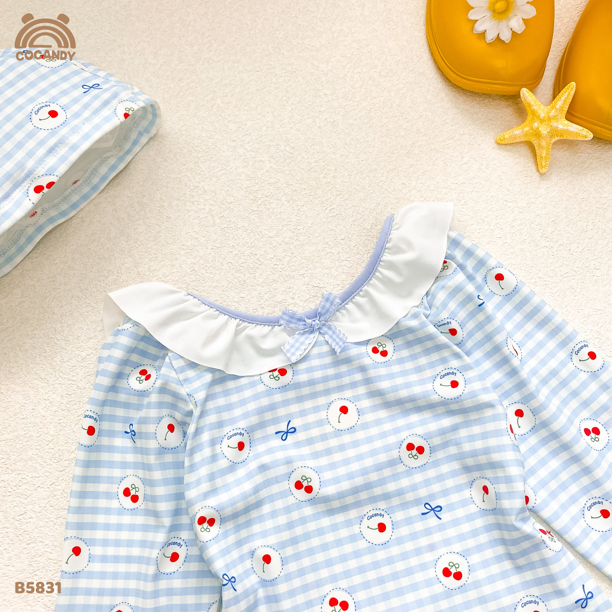 Bộ bơi dài caro XANH DƯƠNG cherry đỏ_thumbnail_4