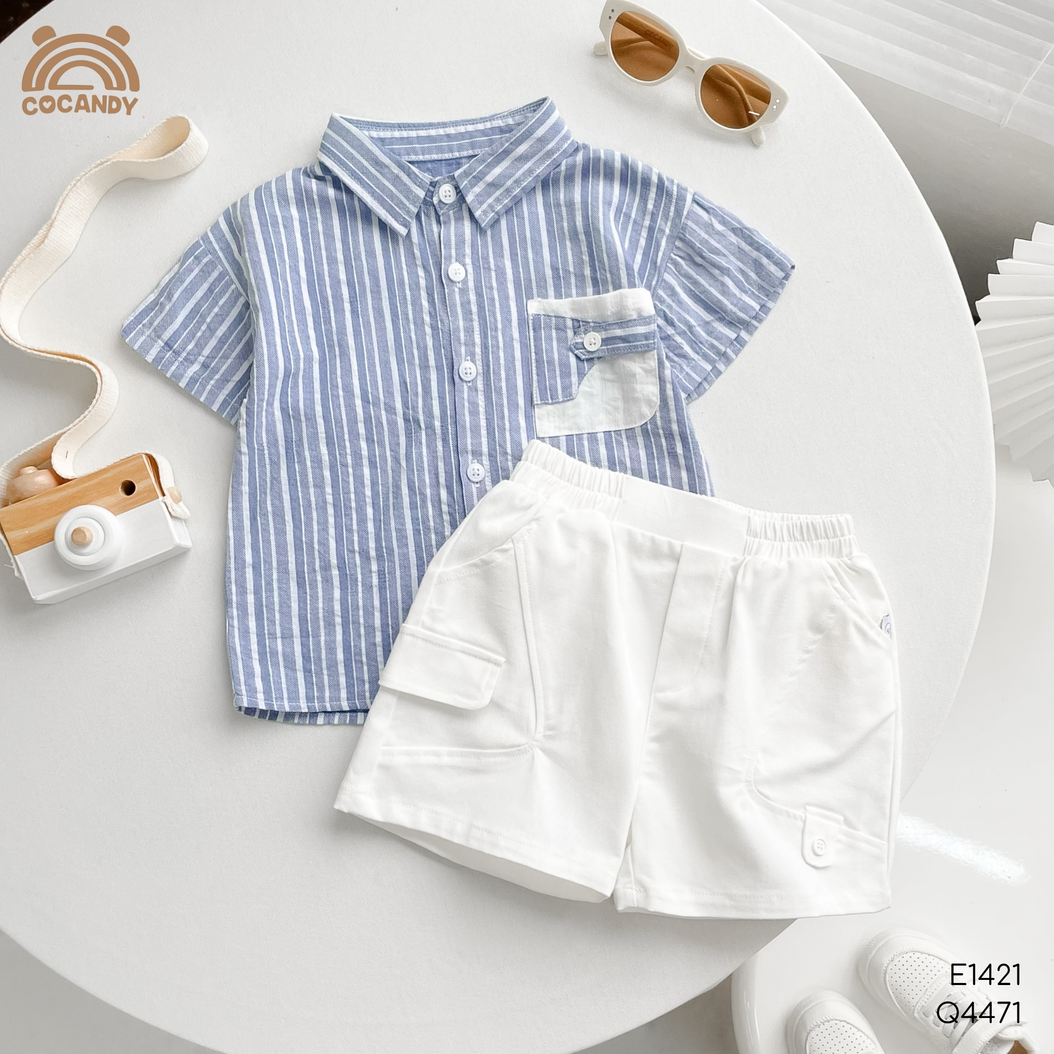 Áo cộc sơ mi kẻ XANH túi ốp phối trắng_thumbnail_2