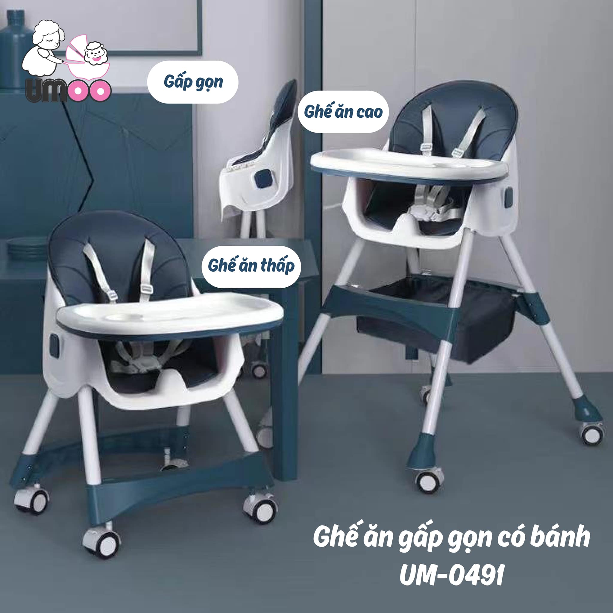 Ghế ăn dặm UMOO có bánh xe (Mẫu Mới)_thumbnail_3