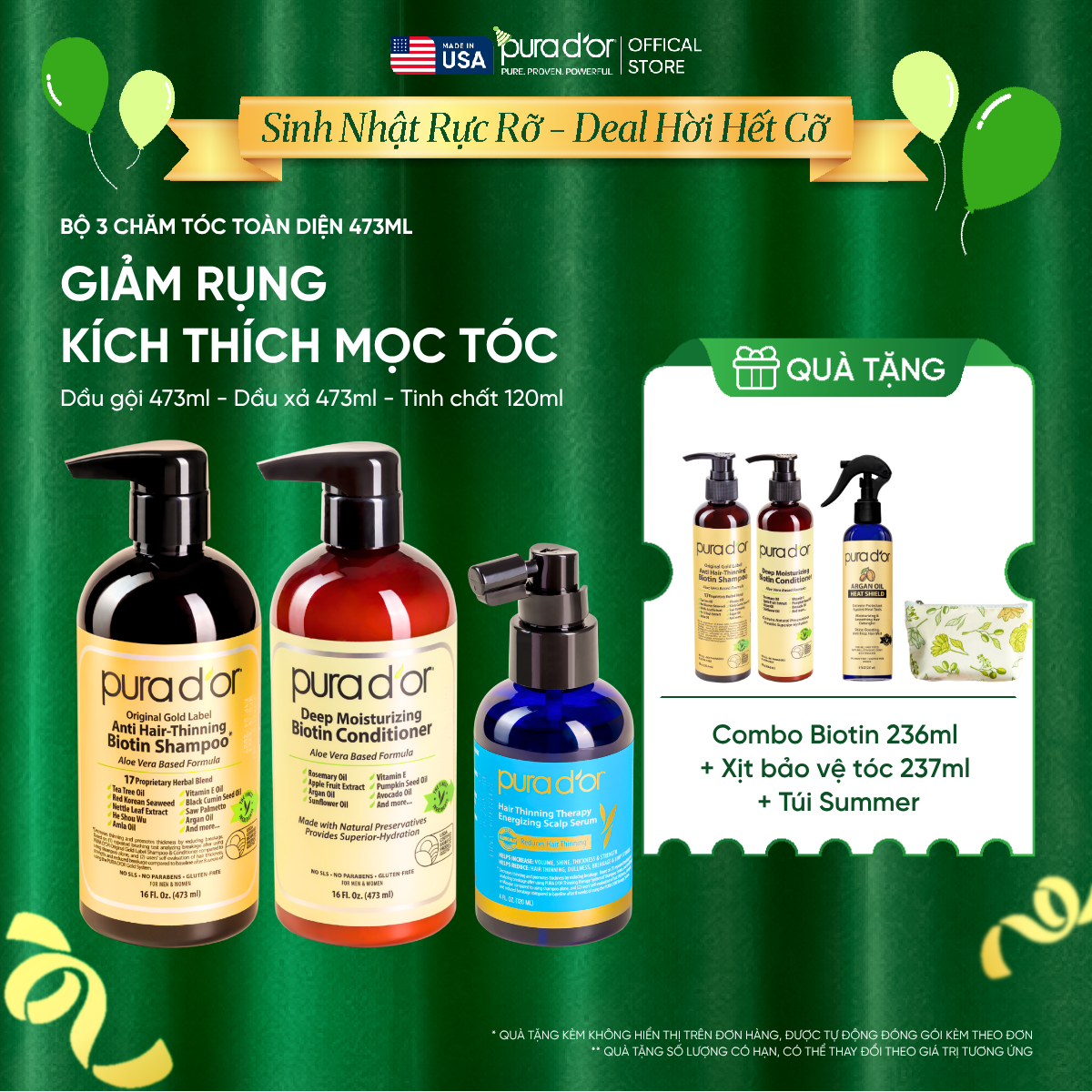 Combo 3 Bước Dầu Gội, Dầu Xả, Giảm Rụng Tóc Organic Pura D'or Biotin Gold Label 473ML | Chăm Sóc Tóc, Chăm Sóc Da Đầu, Dưỡng Tóc, Hỗ Trợ Mọc Tóc - Mega Livestream - Combo 3 bước 473ml