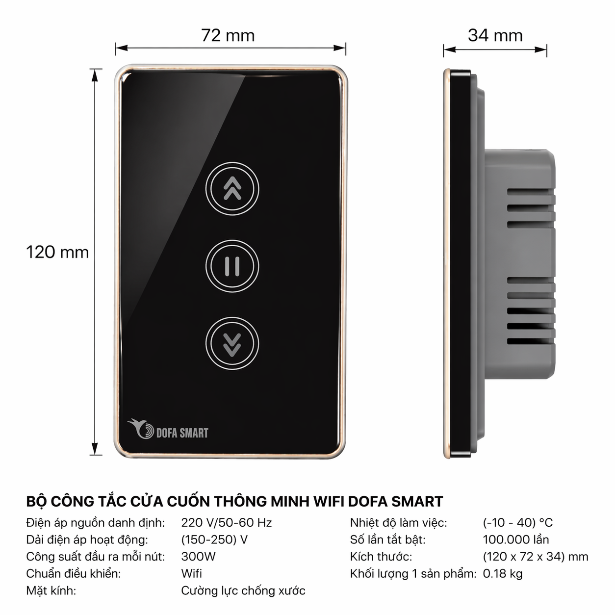 Bộ công tắc cửa cuốn thông minh wifi DOFA SMART Màu Đen_thumbnail_1